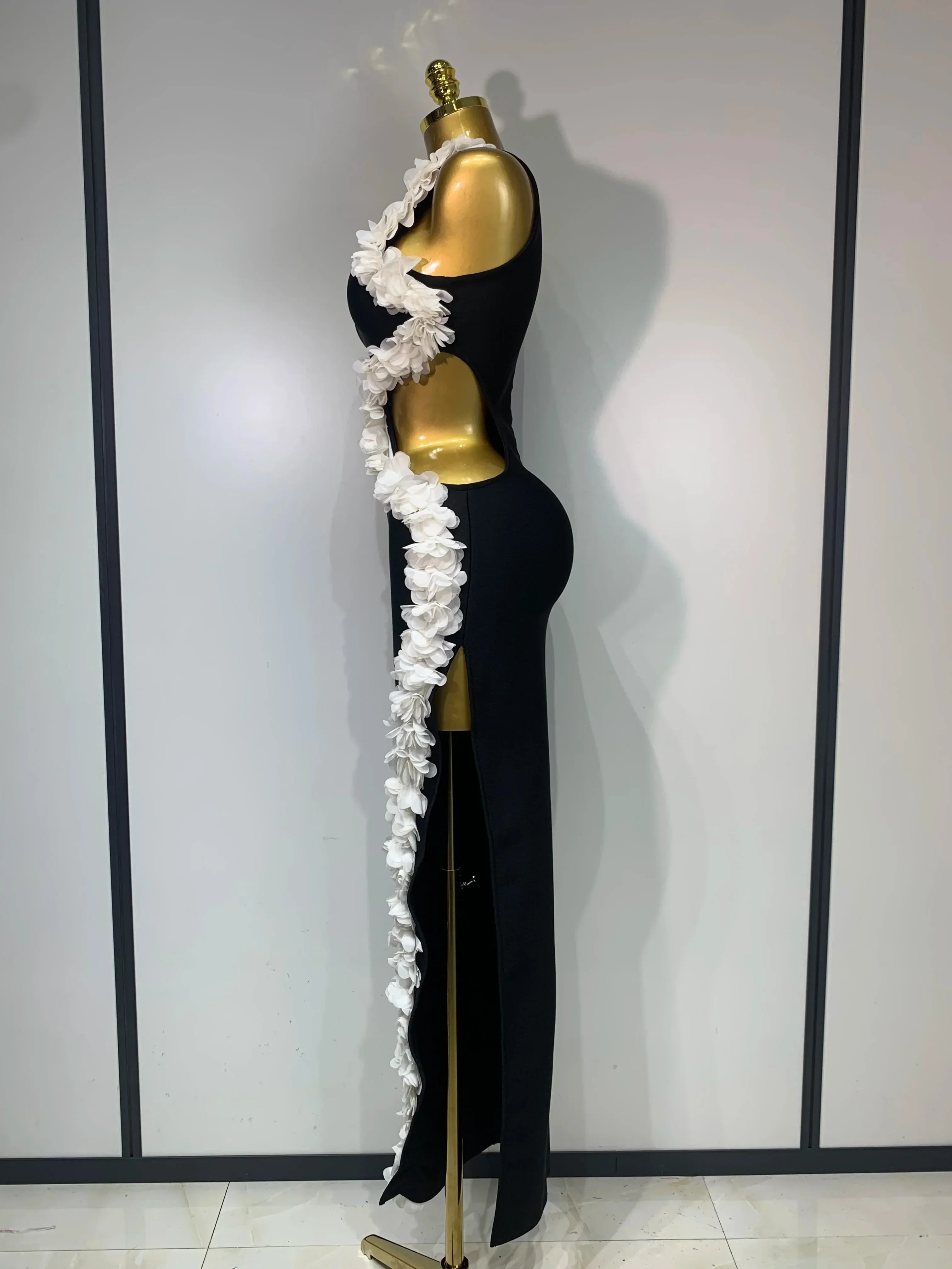 Women Sexy O Neck Flower Cut Out Maxi Long Bodycon Bandage Dress Celebrity Elegant Evening Club Party Birthday Dress - Image 3