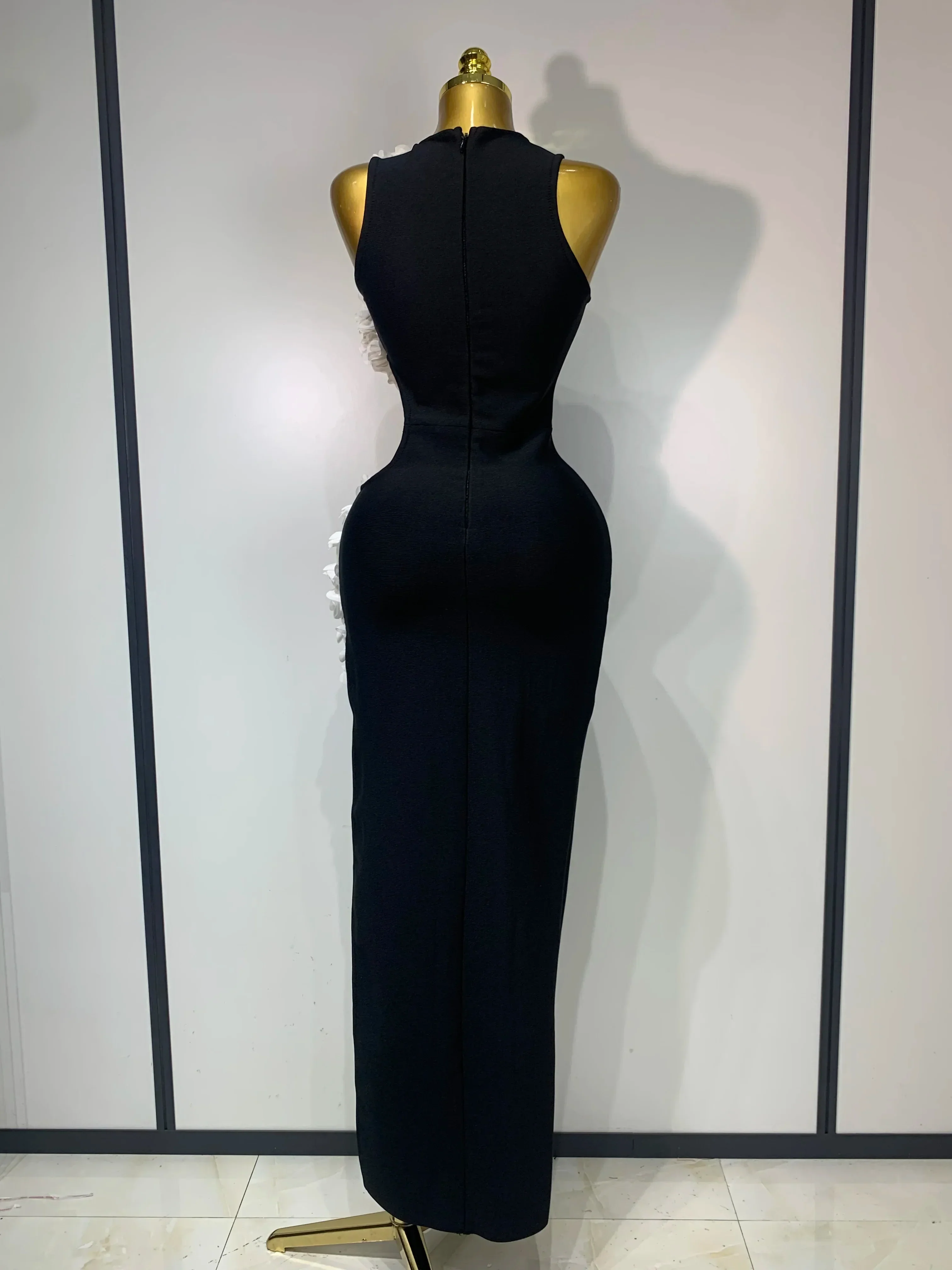 Women Sexy O Neck Flower Cut Out Maxi Long Bodycon Bandage Dress Celebrity Elegant Evening Club Party Birthday Dress - Image 4