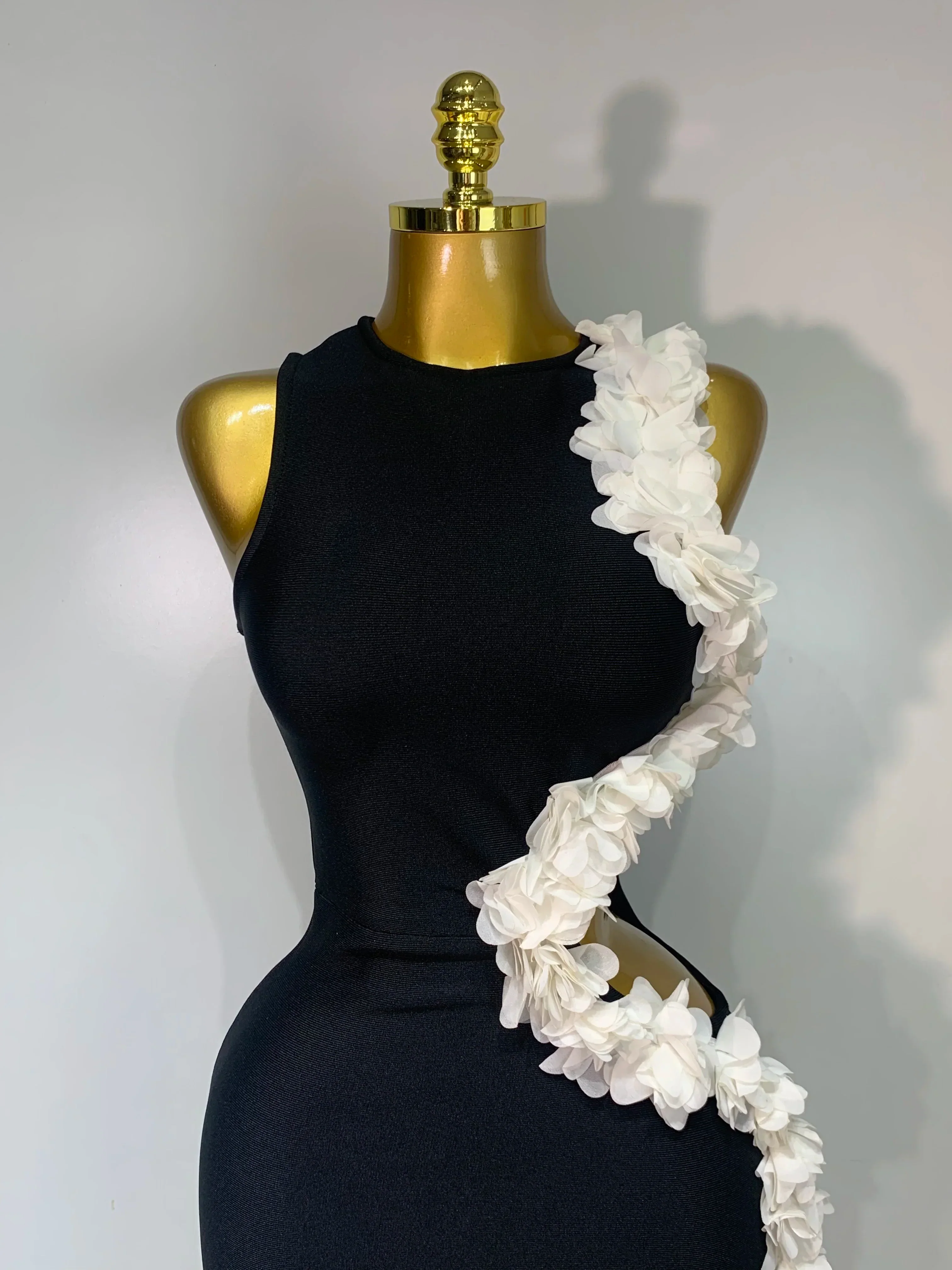 Women Sexy O Neck Flower Cut Out Maxi Long Bodycon Bandage Dress Celebrity Elegant Evening Club Party Birthday Dress - Image 5