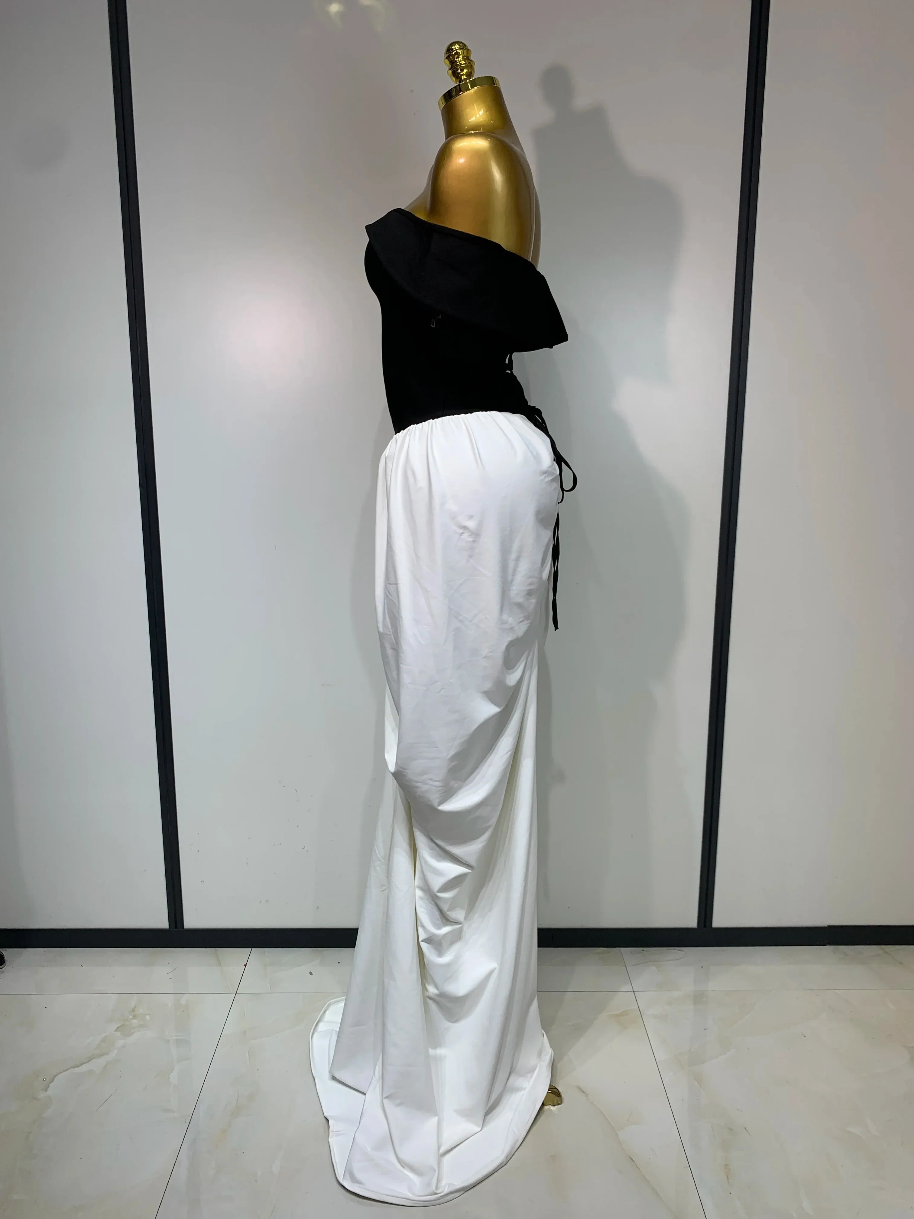 Women Sexy Off Shoulder Black And White Bandage Mermaid Long dress Formal Evening Party Elegant Luxury Birthday Dress - Image 3