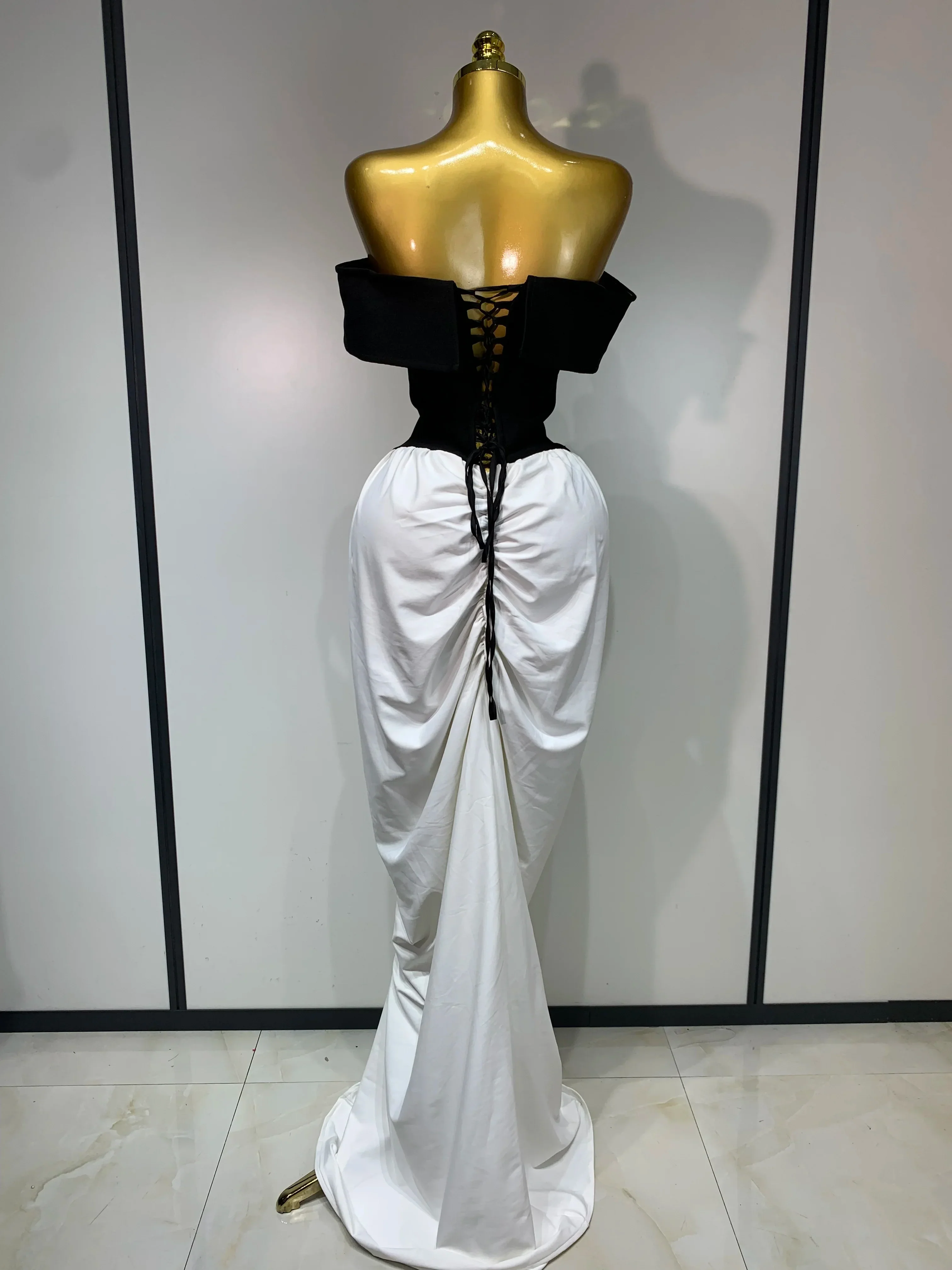 Women Sexy Off Shoulder Black And White Bandage Mermaid Long dress Formal Evening Party Elegant Luxury Birthday Dress - Image 4
