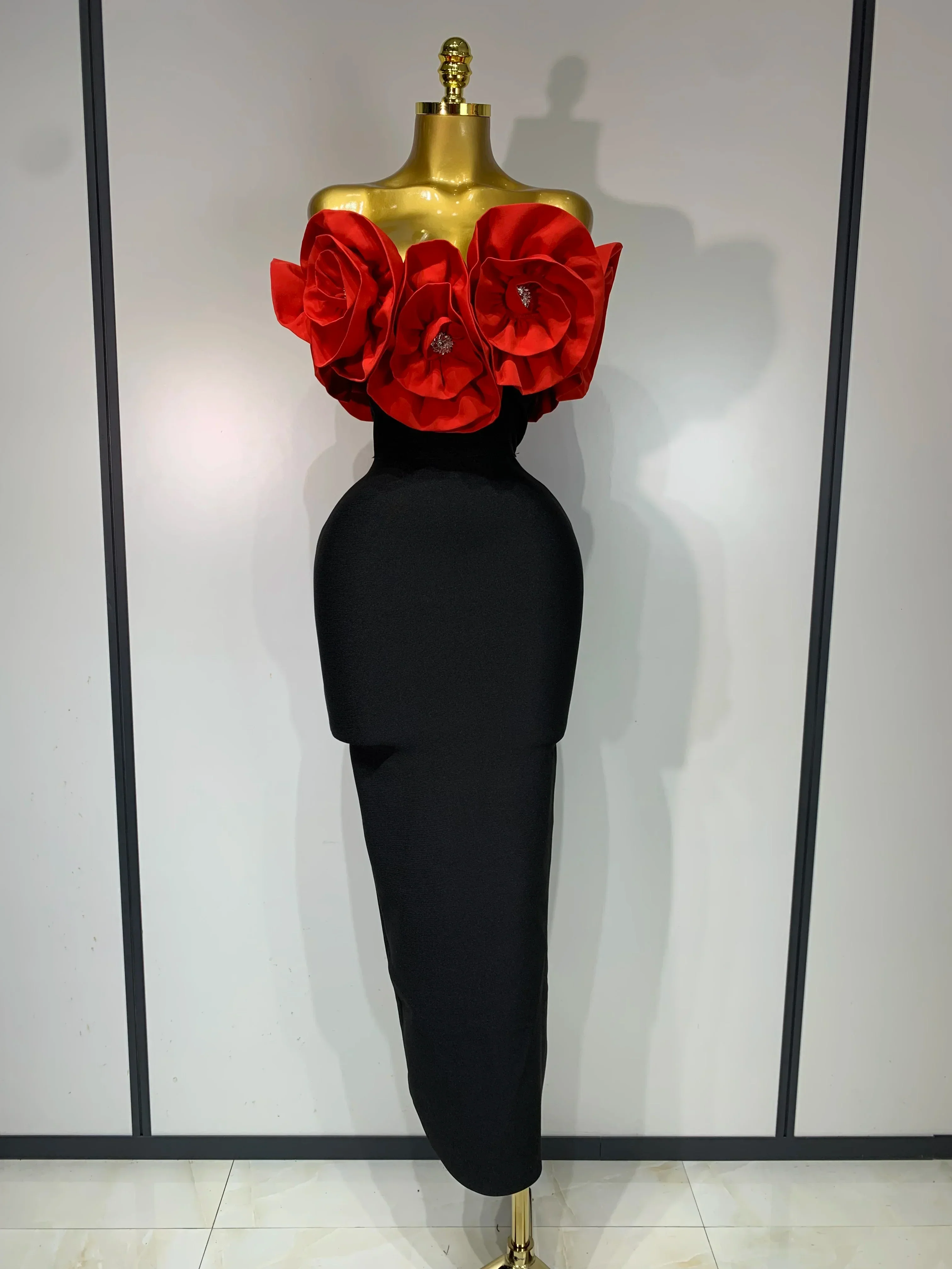 Women Sexy Off Shoulder Flower Diamonds Long Bodycon Bandage Dress  Celebrity Elegant Evening Luxury Birthday Party Dresses - Image 8