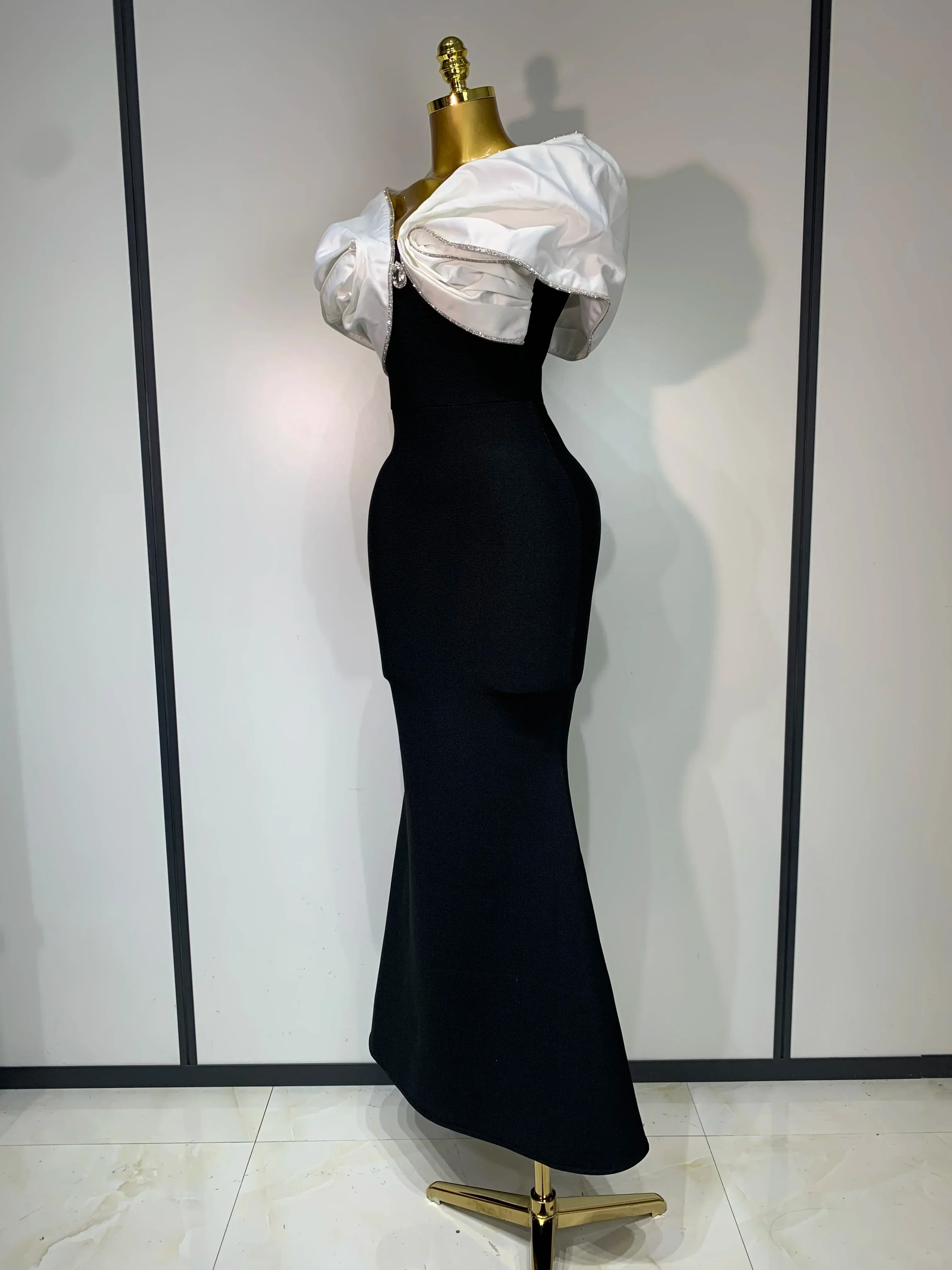 Women Sexy Off Shoulder Rhinestone Bodycon Maxi Long Bandage Dress  Celebrity  Elegant Evening Party Luxury Birthday Outfit - Image 2