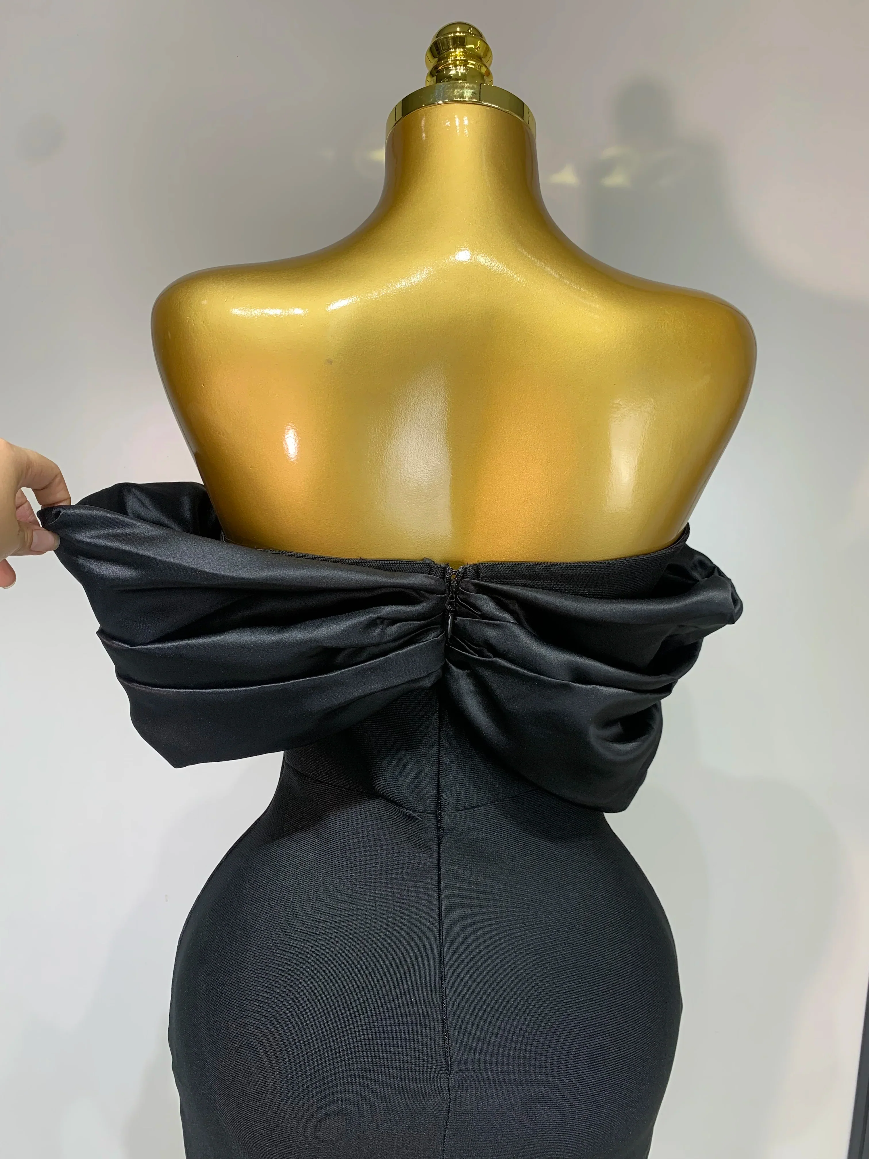 Women Sexy Off Shoulder Satin Patchwork Ruched Bodycon Bandage Dress Elegant wedding Guest Dress Evening Party Birthday Dress - Image 6