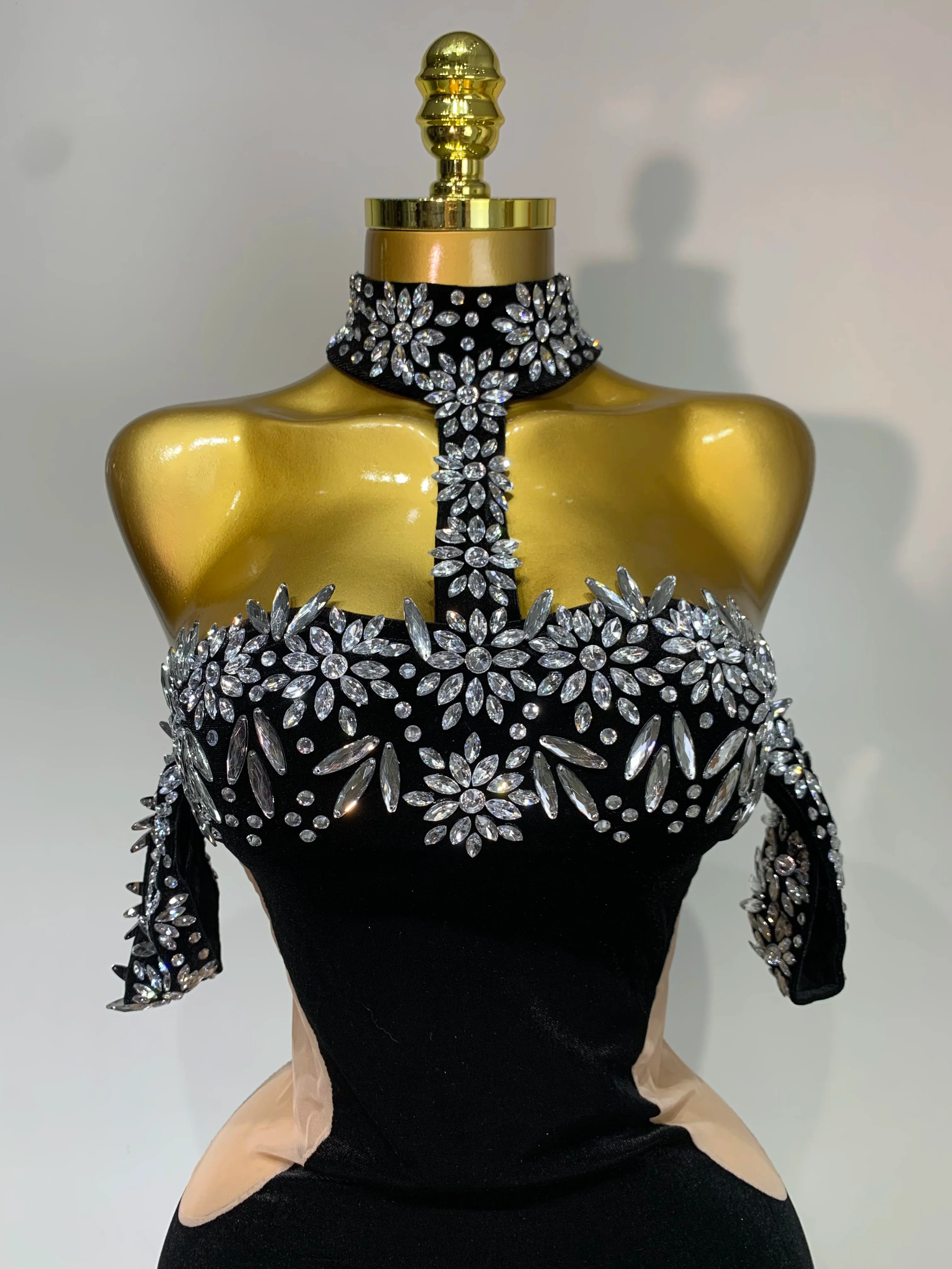 Women Sexy Off the Shoulder Shinning Crystal Bodycon Long Dress Velvet Celebrate Nightclub Party Birthday Dresses - Image 5
