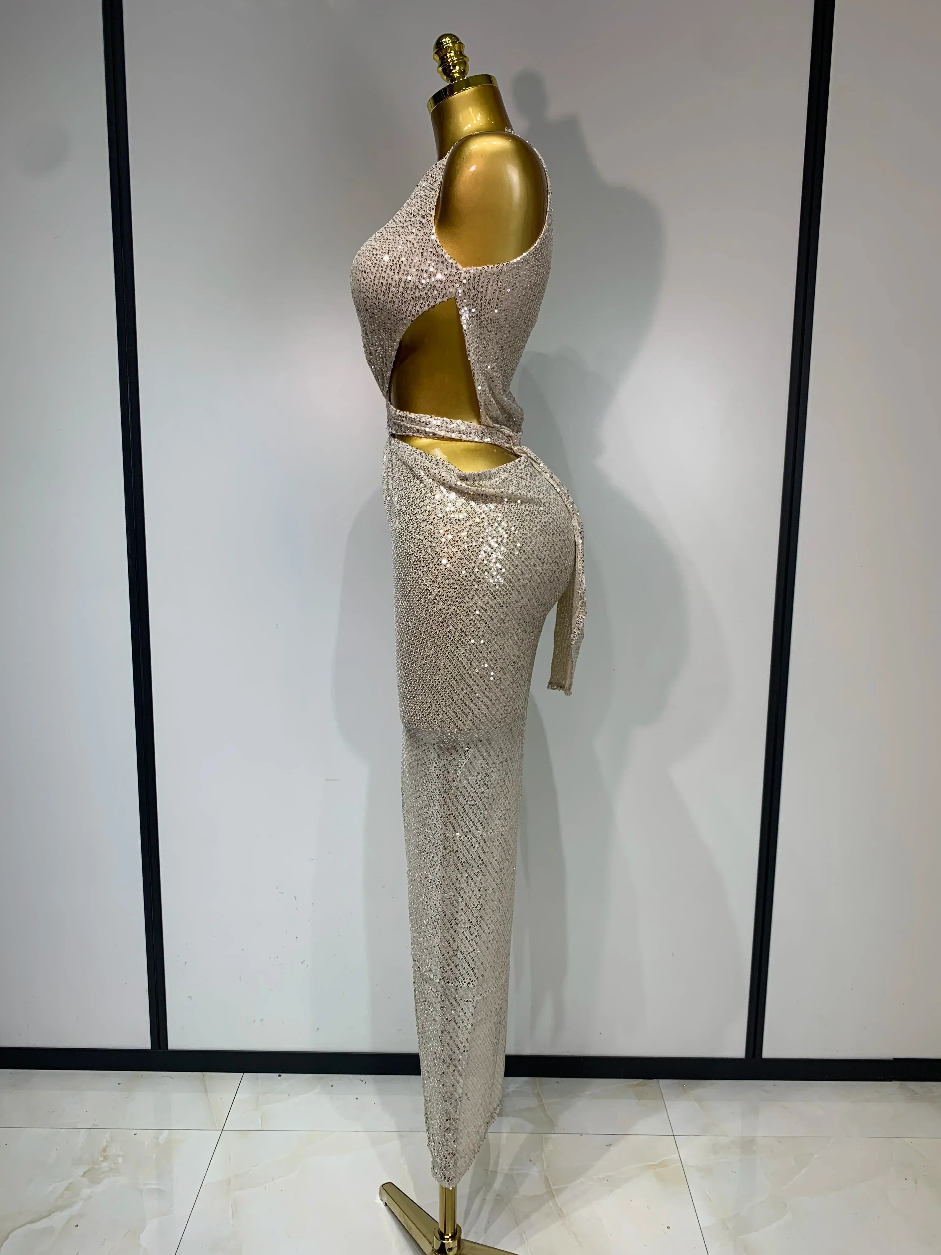 Women Sexy One Shoulder Long Dress High Street Designer Elegant Split Elegant Evening Party Luxury Birthday Dress Vestido - Image 3