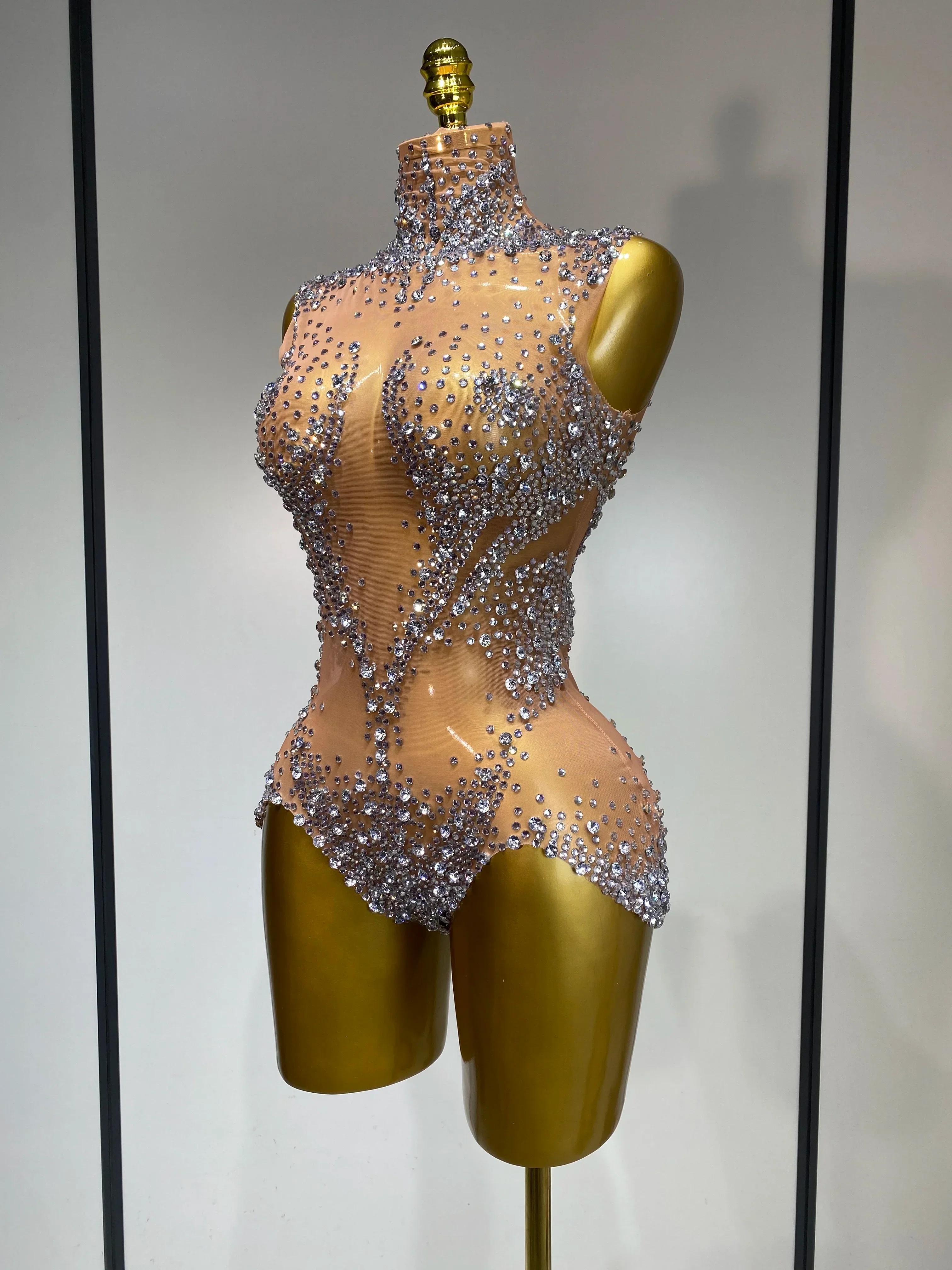 Women Sexy See Through Crystal Bodysuits Luxury Birthday Dancer Stage Performance Wear Mesh Sparkly Rhinestone Nightclub Outfit - Image 2