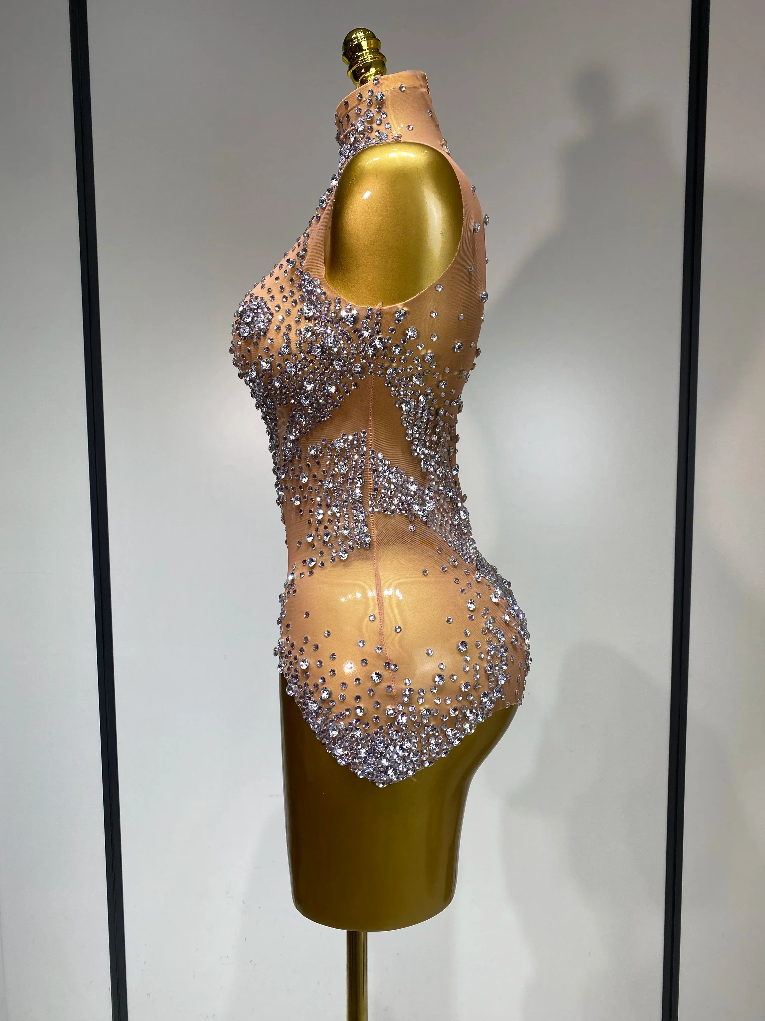 Women Sexy See Through Crystal Bodysuits Luxury Birthday Dancer Stage Performance Wear Mesh Sparkly Rhinestone Nightclub Outfit - Image 3