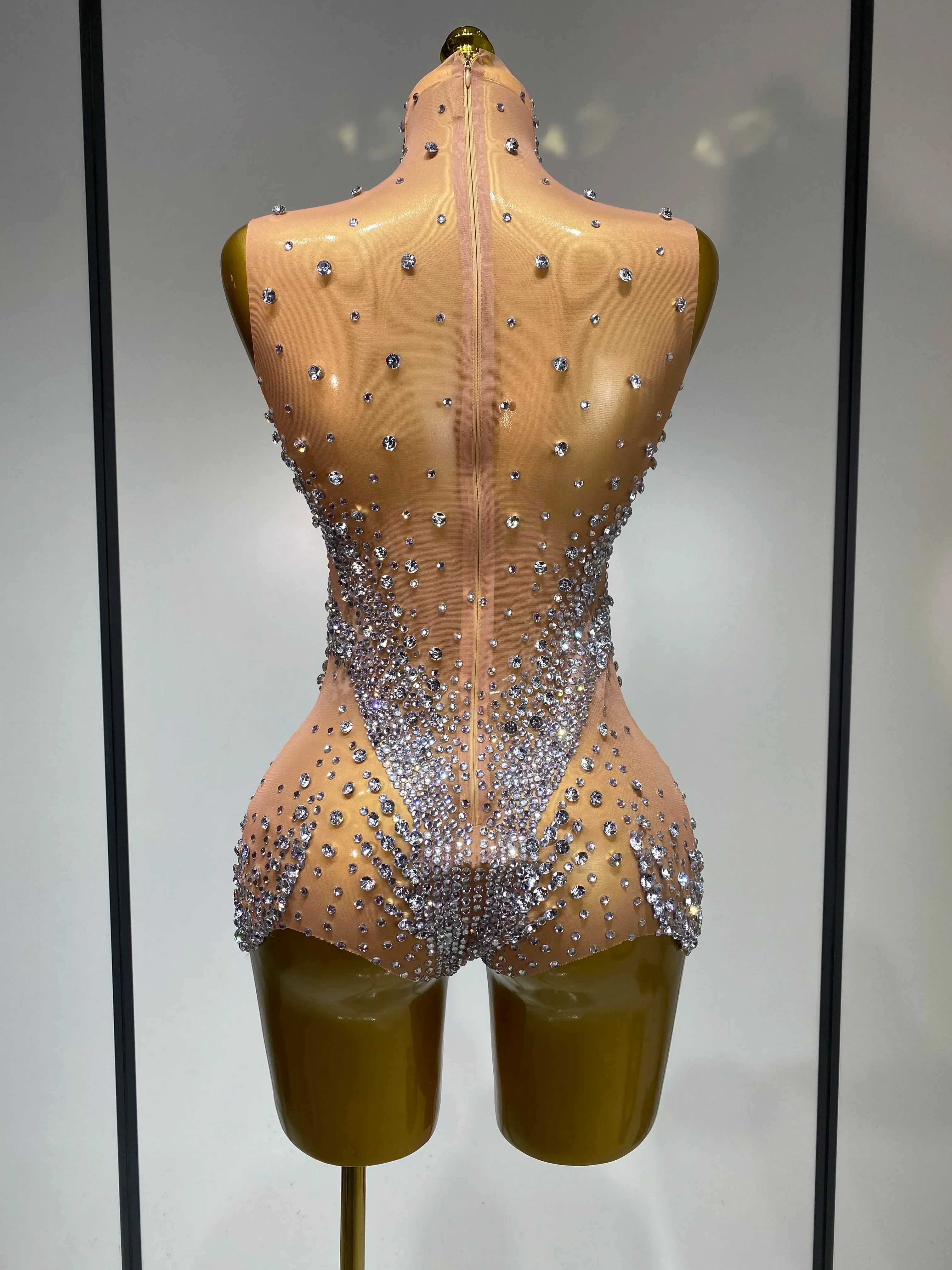Women Sexy See Through Crystal Bodysuits Luxury Birthday Dancer Stage Performance Wear Mesh Sparkly Rhinestone Nightclub Outfit - Image 4