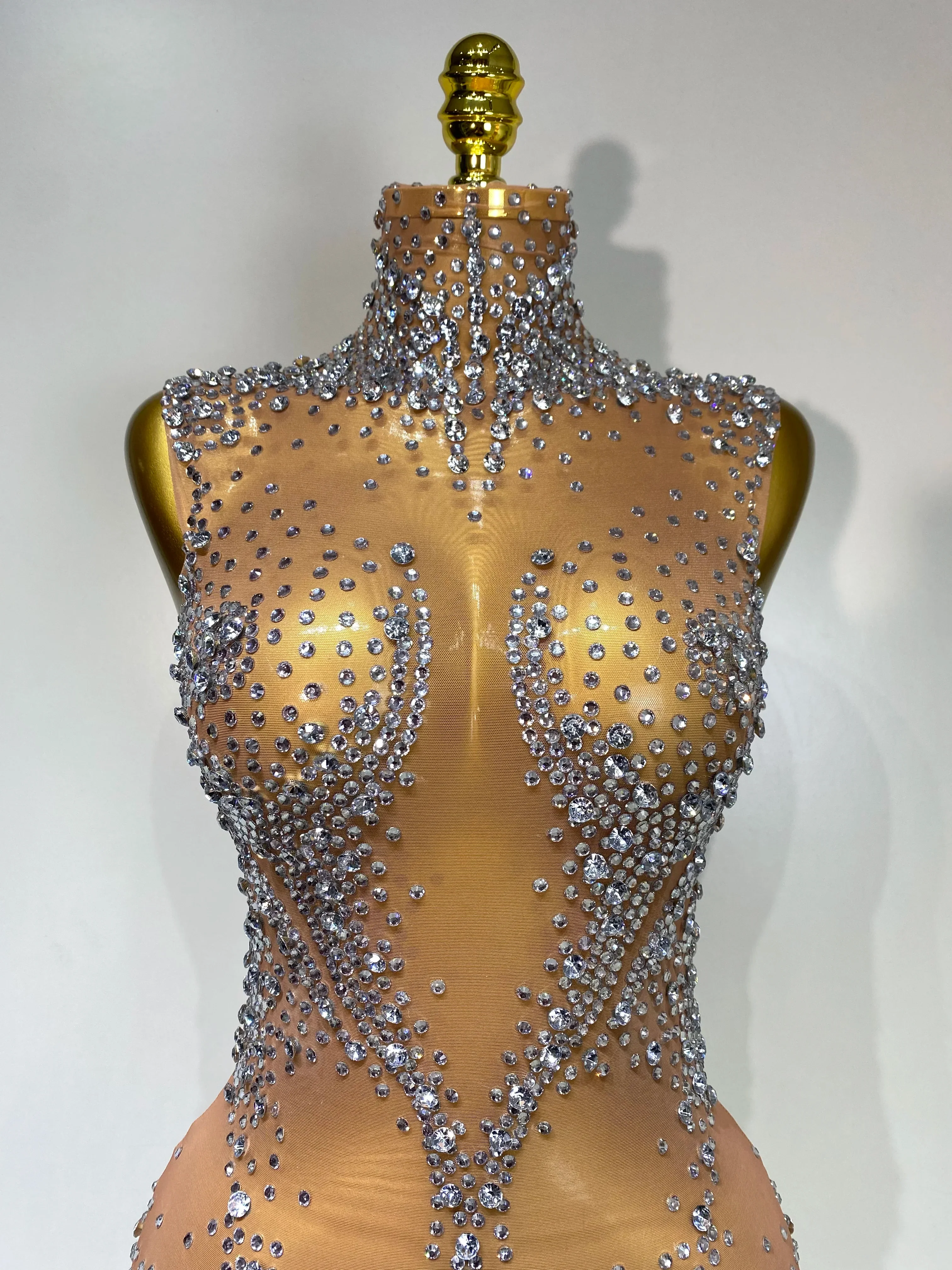 Women Sexy See Through Crystal Bodysuits Luxury Birthday Dancer Stage Performance Wear Mesh Sparkly Rhinestone Nightclub Outfit - Image 5