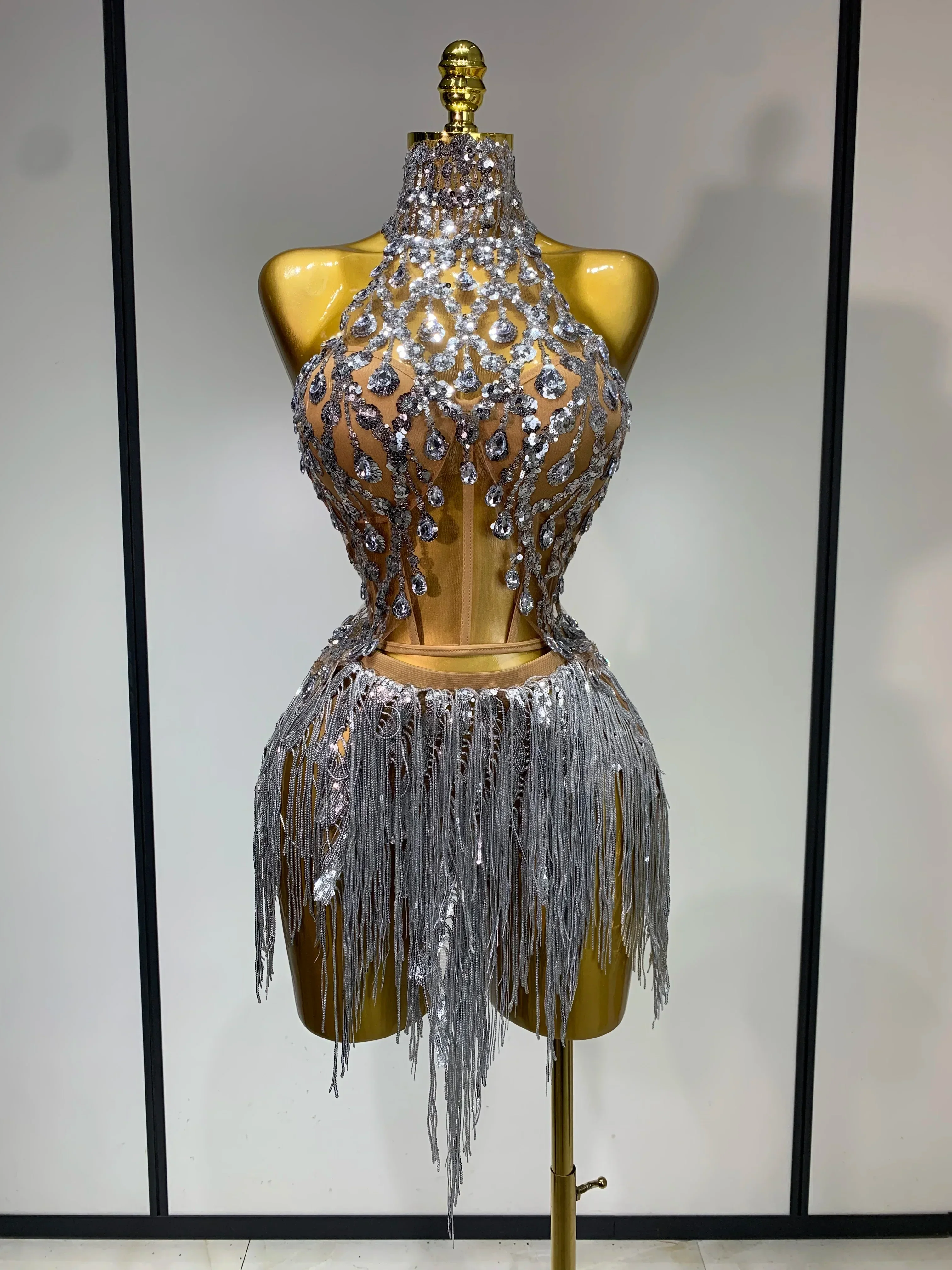 Women Sexy Sequins Rhinestone Glitter Two Pieces Sets  Luxury Birthday Evening Party Nightclub Hotwife Singer Stage Outfit