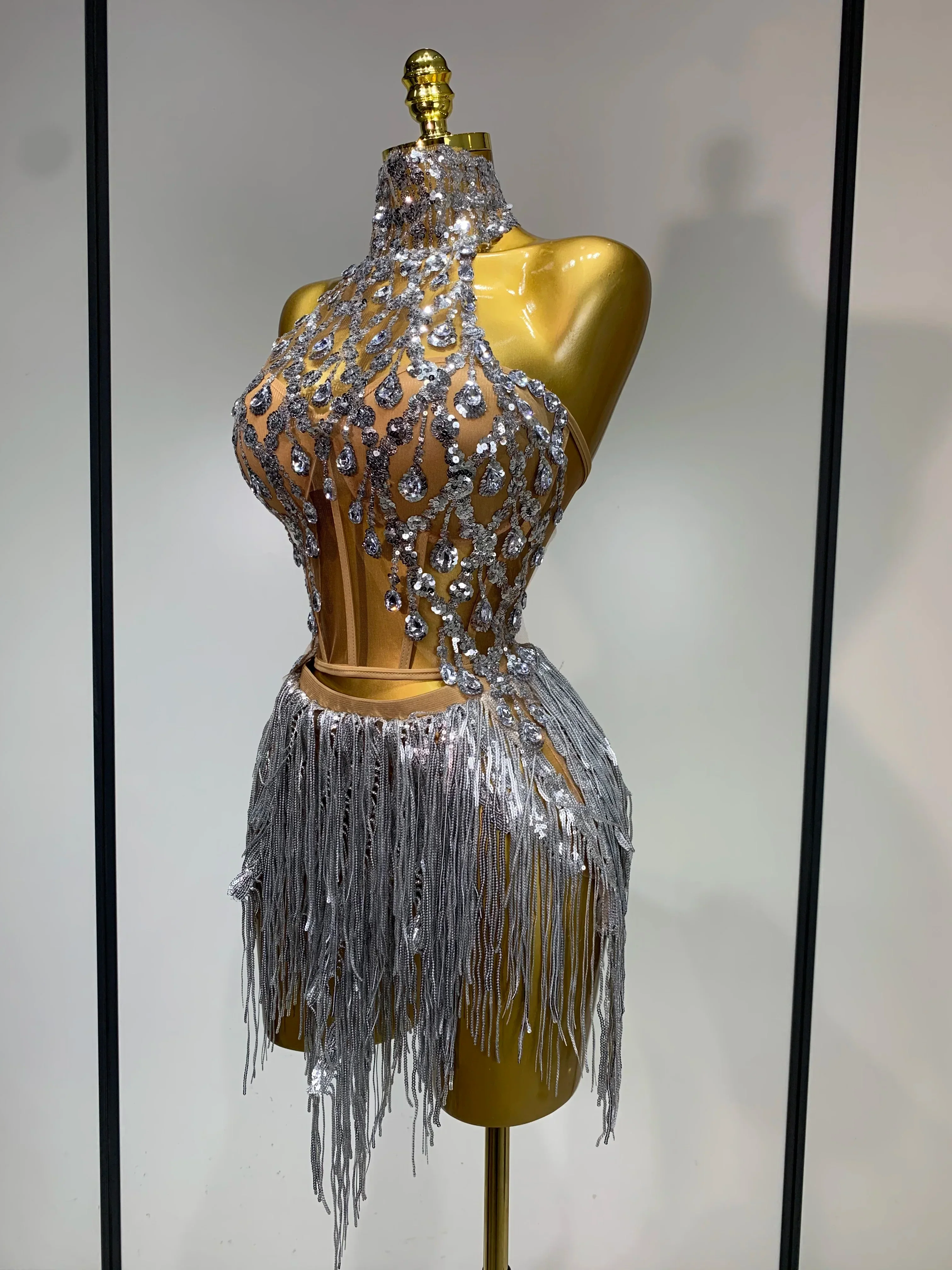 Women Sexy Sequins Rhinestone Glitter Two Pieces Sets  Luxury Birthday Evening Party Nightclub Hotwife Singer Stage Outfit - Image 2