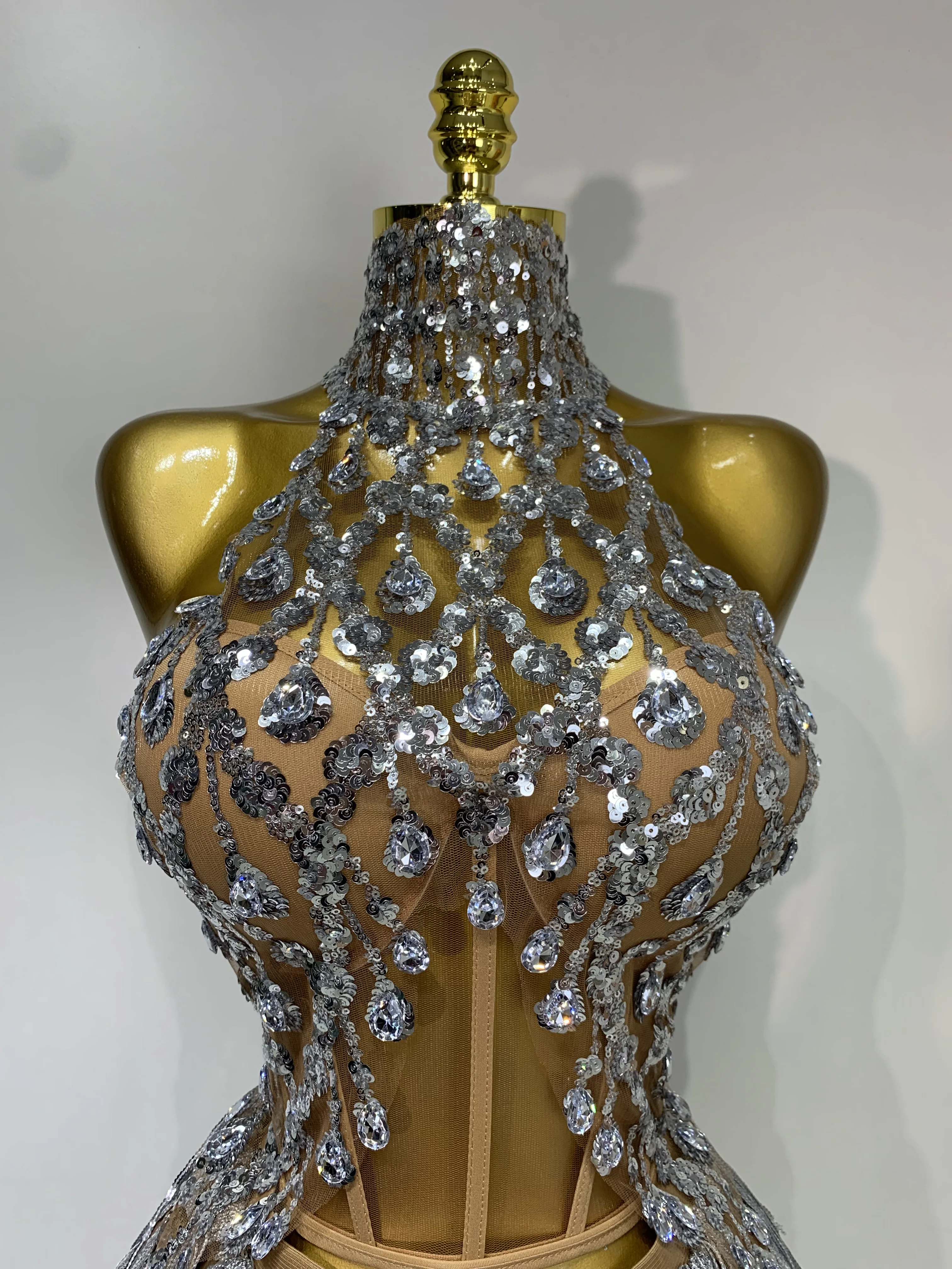 Women Sexy Sequins Rhinestone Glitter Two Pieces Sets  Luxury Birthday Evening Party Nightclub Hotwife Singer Stage Outfit - Image 5