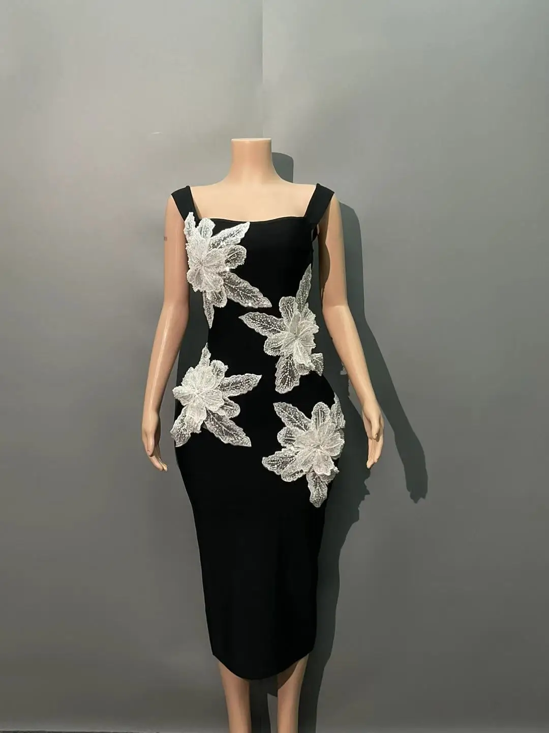 Women Sexy Slah Neck White Florals Bodycon Mid-calf Bandage Dress Fashion Elegant Evening Party Outfit Cocktail Vestido - Image 4
