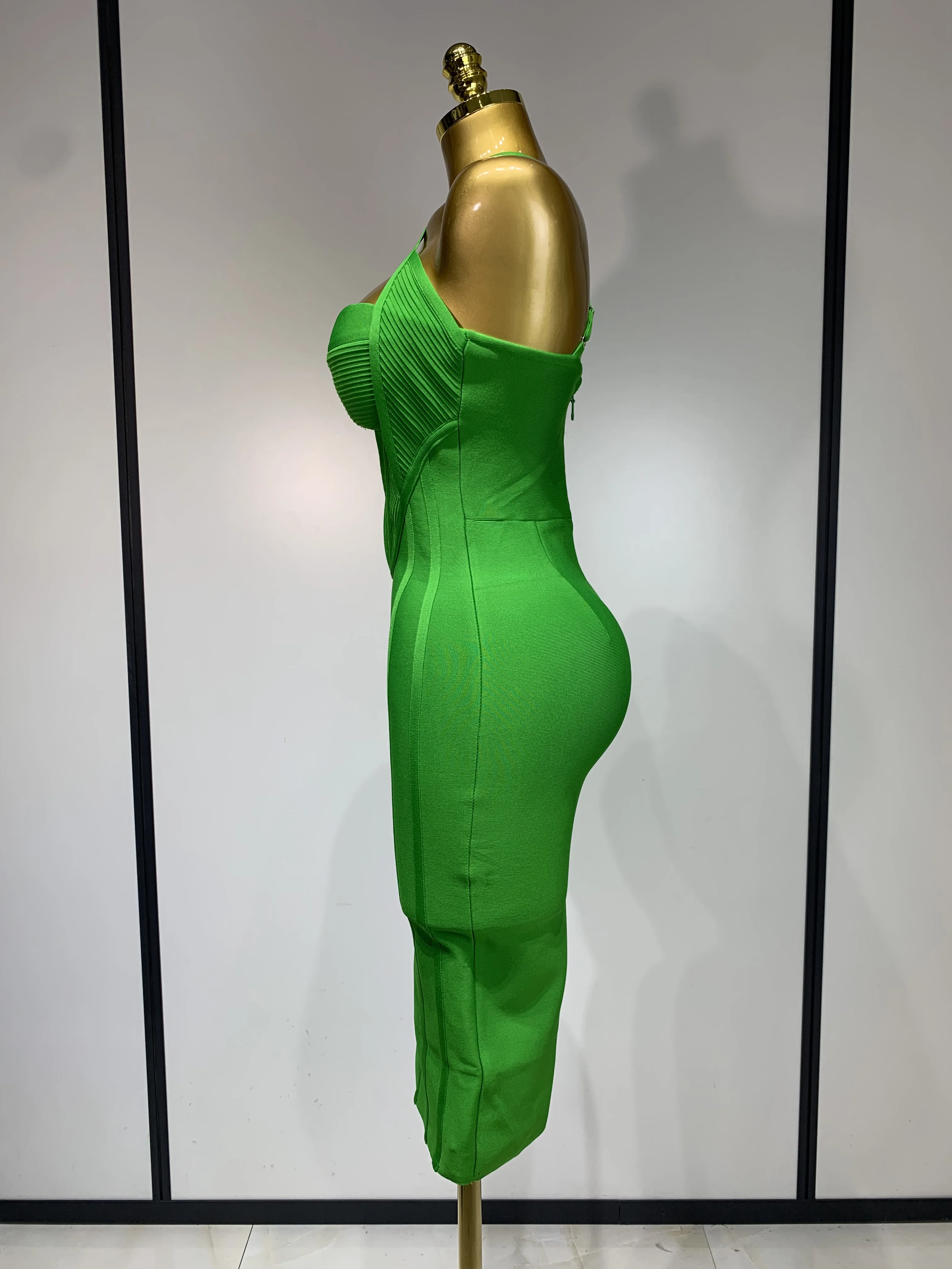 Women Sexy Sleeveless Backless Green Midi Bodycon Bandage Dress Celebrity Elegant Evening Club Party Luxury Birthday Dress - Image 3
