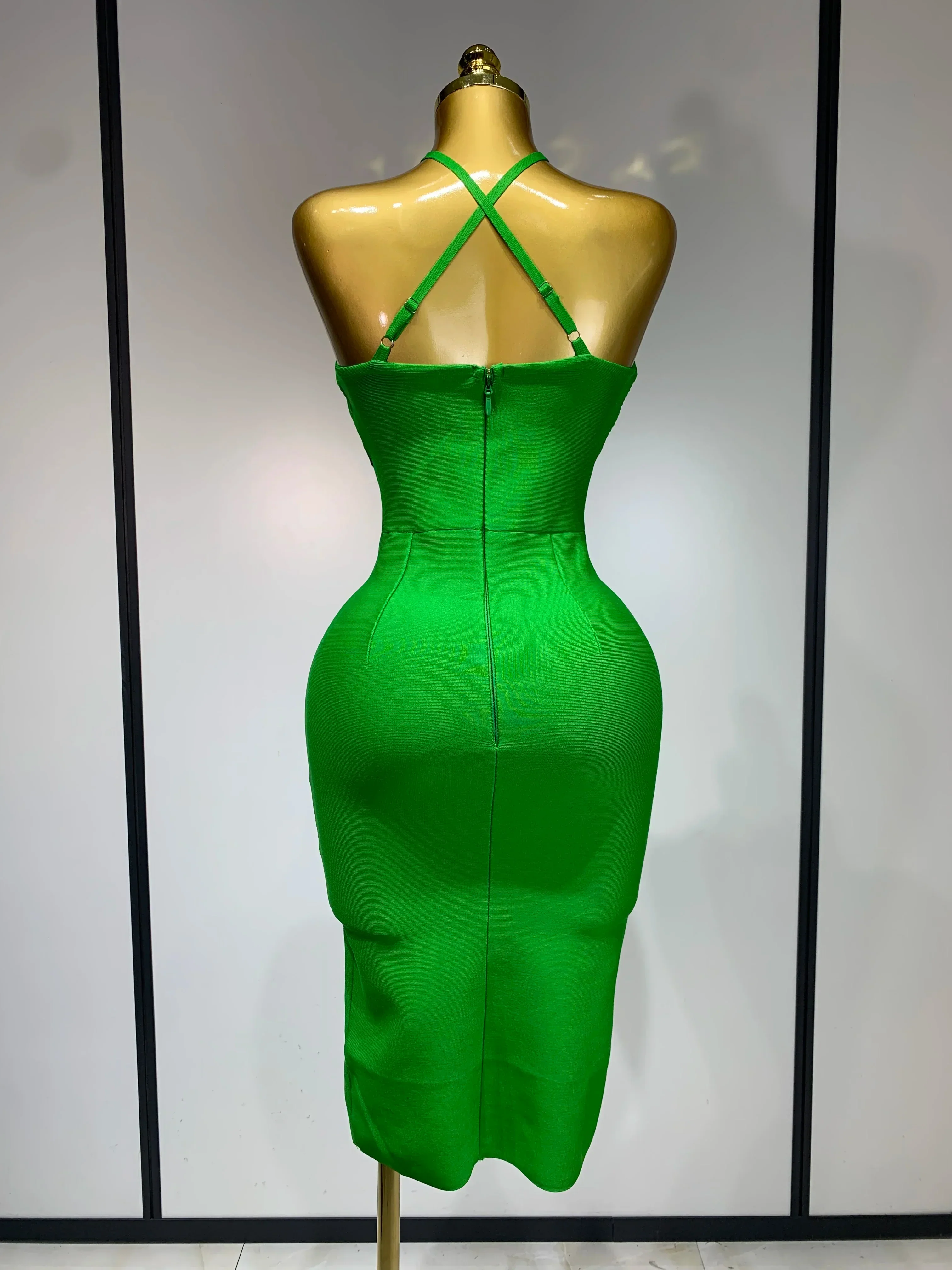Women Sexy Sleeveless Backless Green Midi Bodycon Bandage Dress  Celebrity Elegant Evening Club Party Luxury Birthday Dress - Image 4