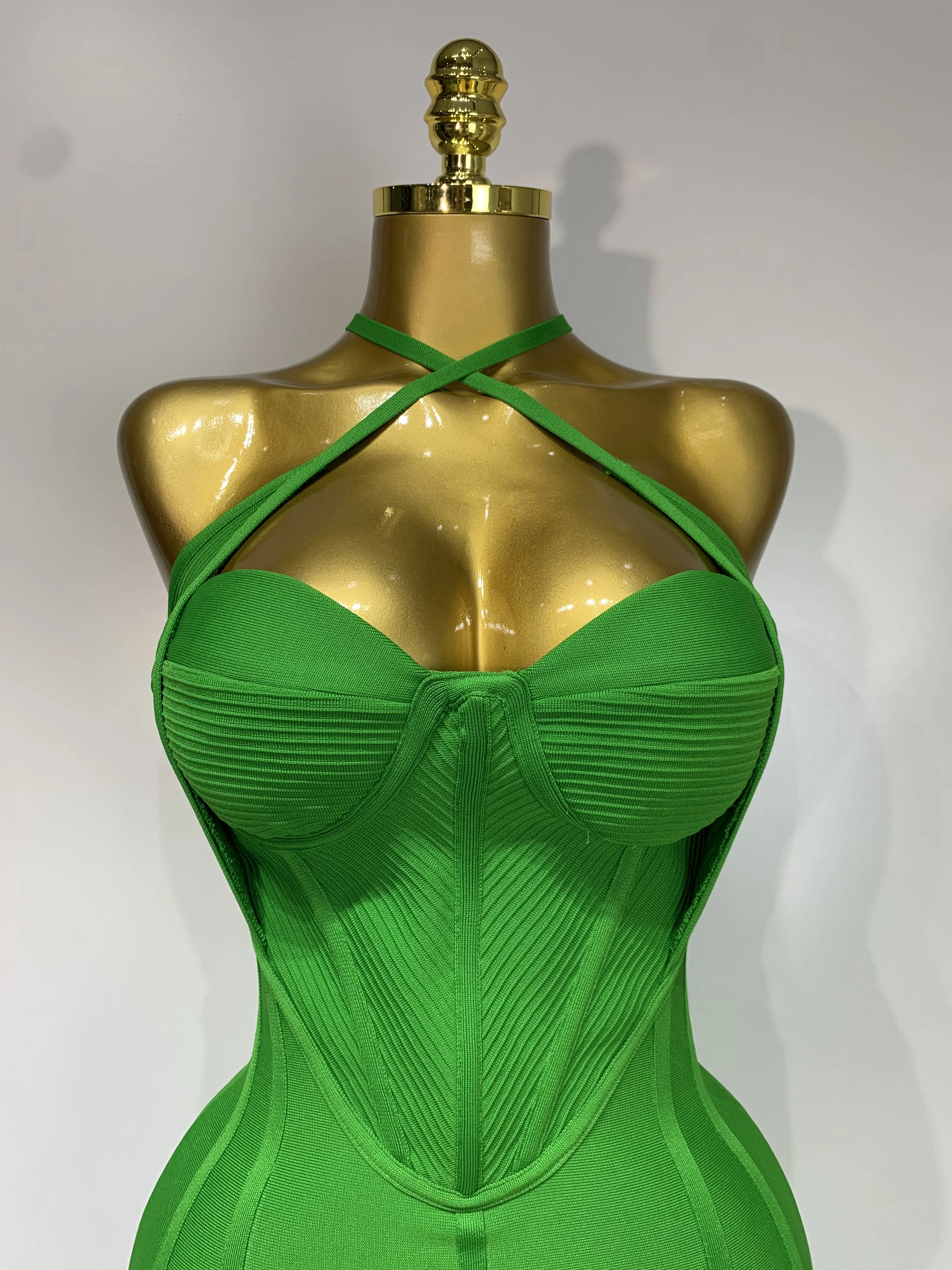 Women Sexy Sleeveless Backless Green Midi Bodycon Bandage Dress  Celebrity Elegant Evening Club Party Luxury Birthday Dress - Image 5