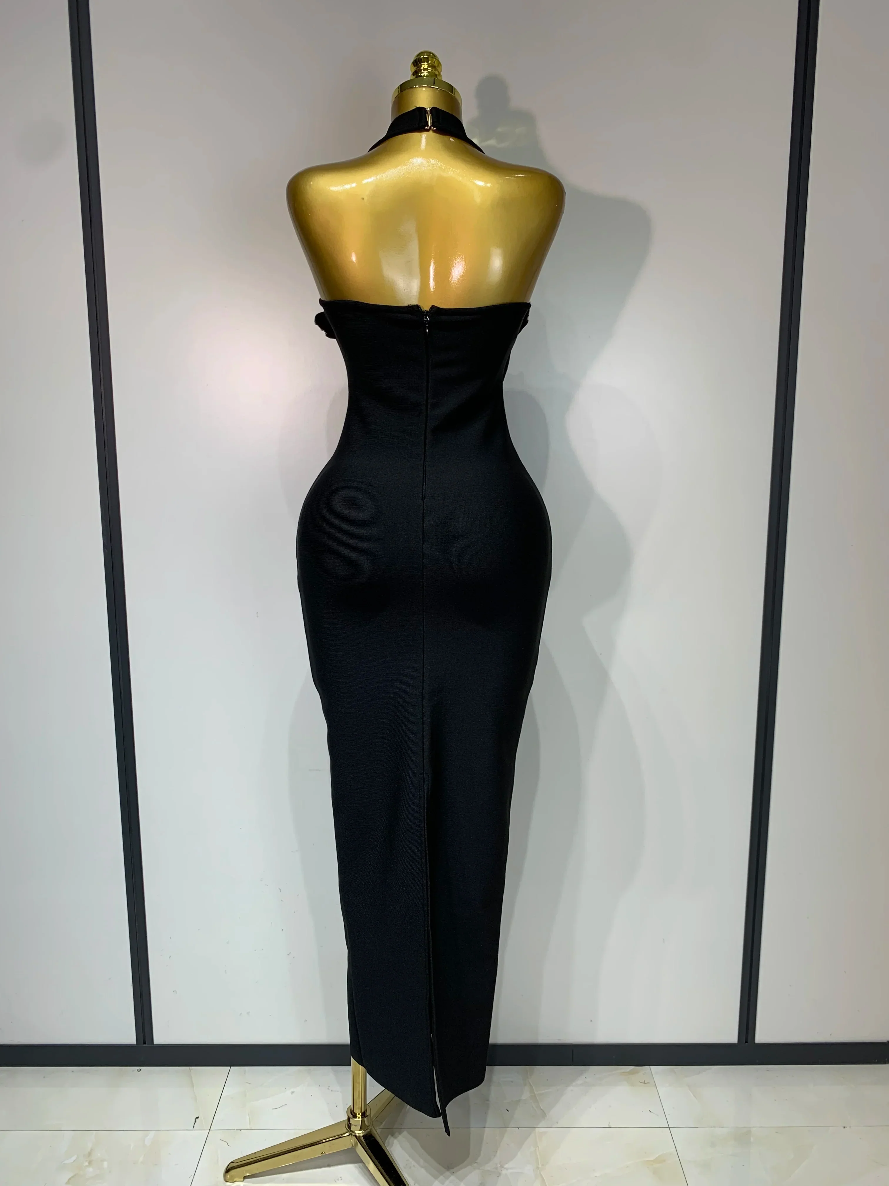 Women Sexy Sleeveless Halter Backless Shiny Diamond Flower Bodycon Bandage Dress Celebirty Elegant Evening Party Birthday Dress - Image 4