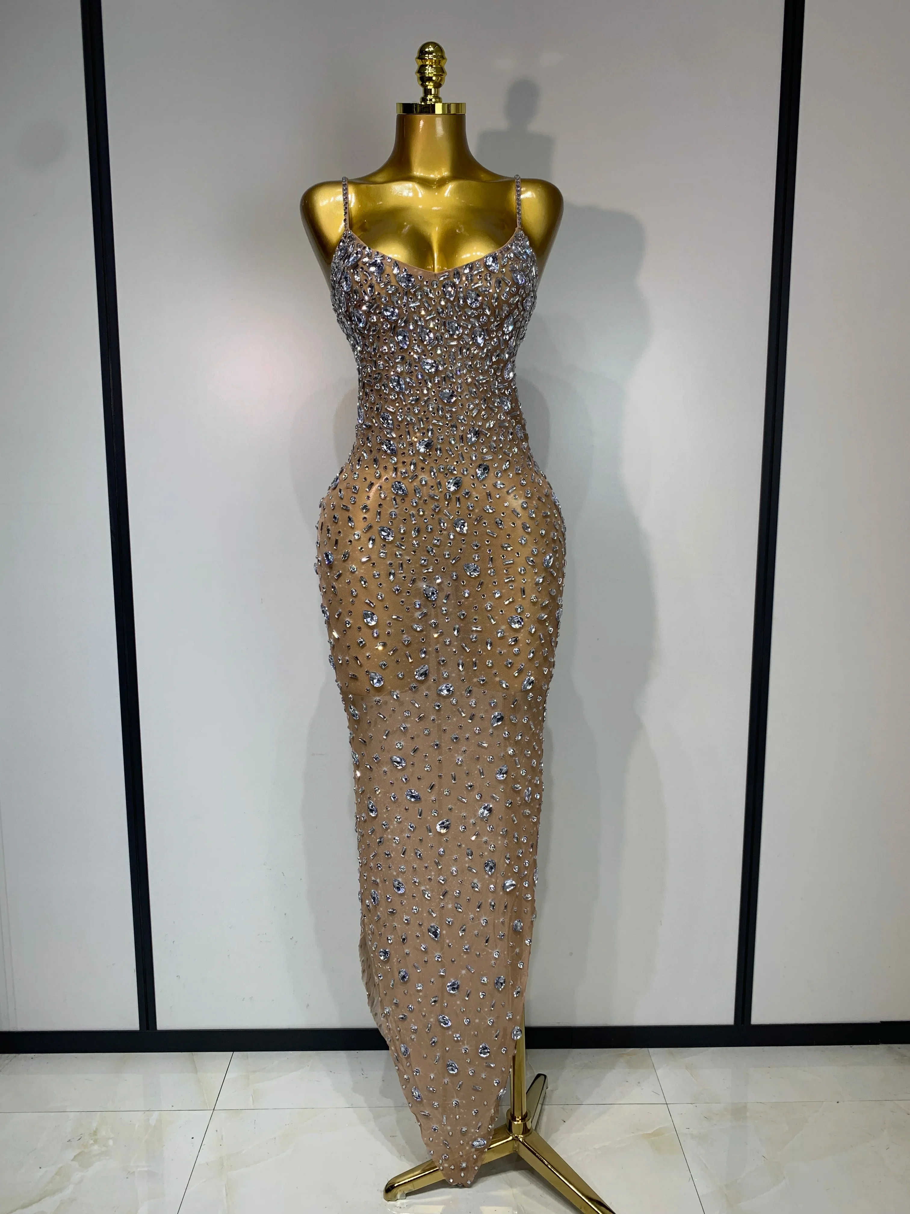 Women Sexy Sleeveless Rhinestone Bodycon Maxi Long Dress Evening Party Birthday Costume Bar Nightclub Stage Performance Clothing - Image 10
