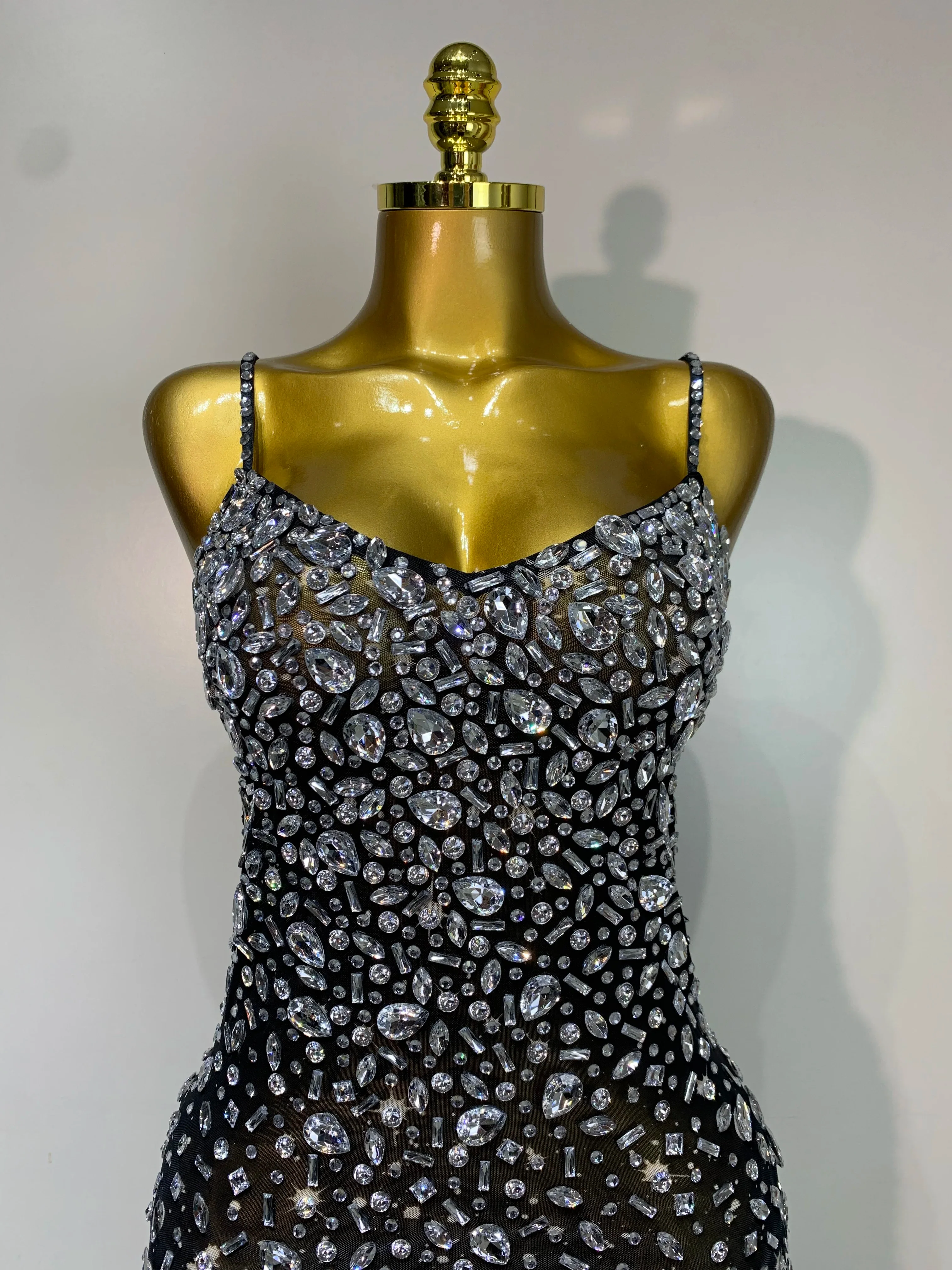 Women Sexy Sleeveless Rhinestone Bodycon Maxi Long Dress Evening Party Birthday Costume Bar Nightclub Stage Performance Clothing - Image 5