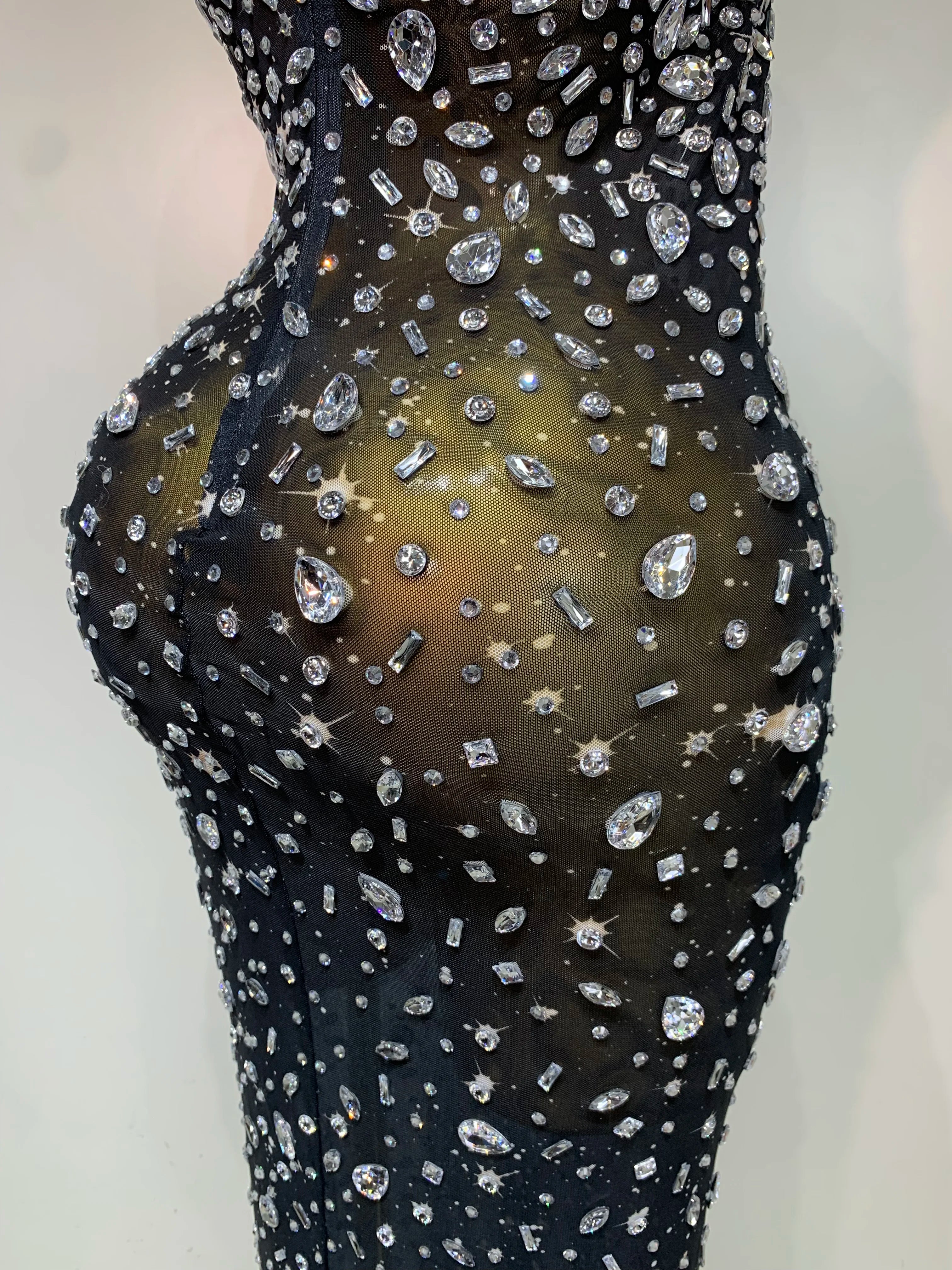Women Sexy Sleeveless Rhinestone Bodycon Maxi Long Dress Evening Party Birthday Costume Bar Nightclub Stage Performance Clothing - Image 6