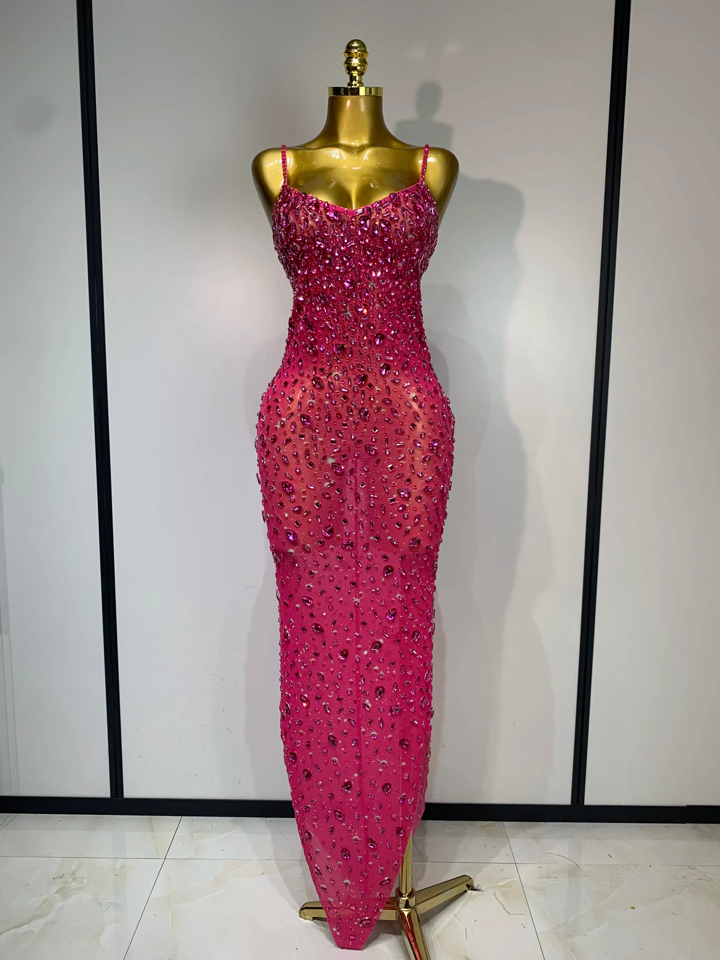 Women Sexy Sleeveless Rhinestone Bodycon Maxi Long Dress Evening Party Birthday Costume Bar Nightclub Stage Performance Clothing - Image 8