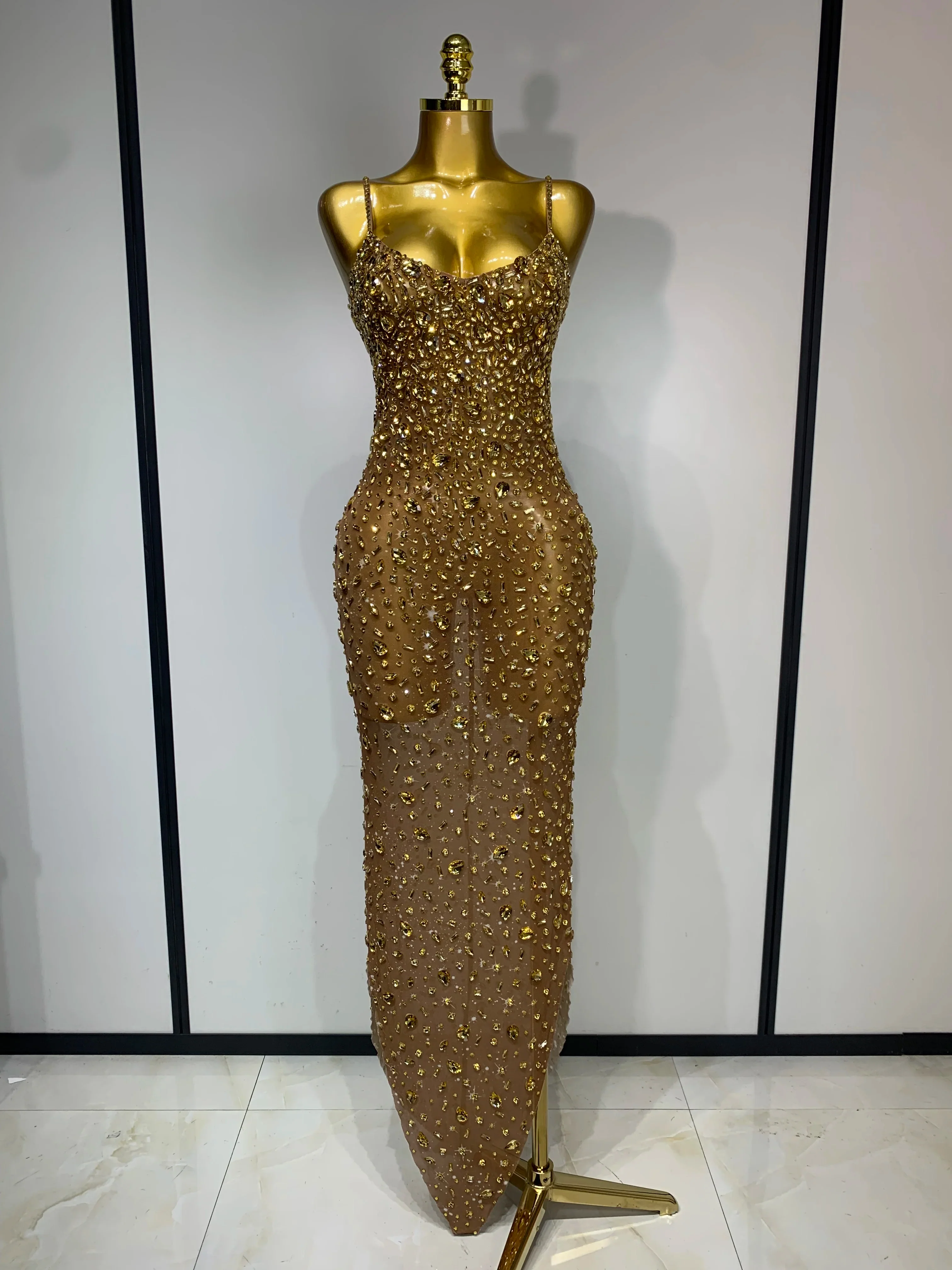 Women Sexy Sleeveless Rhinestone Bodycon Maxi Long Dress Evening Party Birthday Costume Bar Nightclub Stage Performance Clothing - Image 9