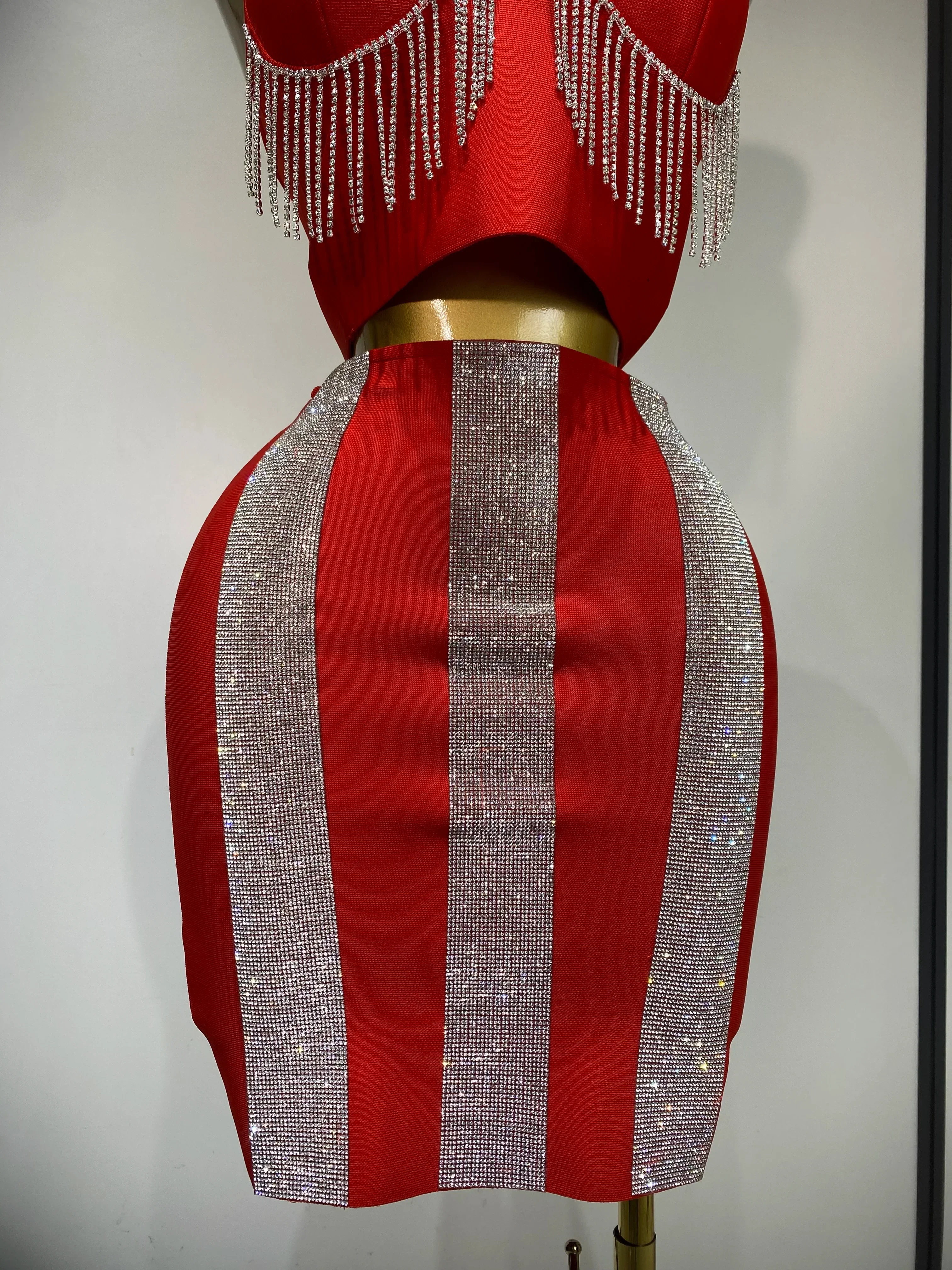 Women Sexy Sling Backless Tassels Bandage Skirt Two Piece Set  Knitted Celebrity Elegant Evening Luxury Birthday Dresses - Image 6
