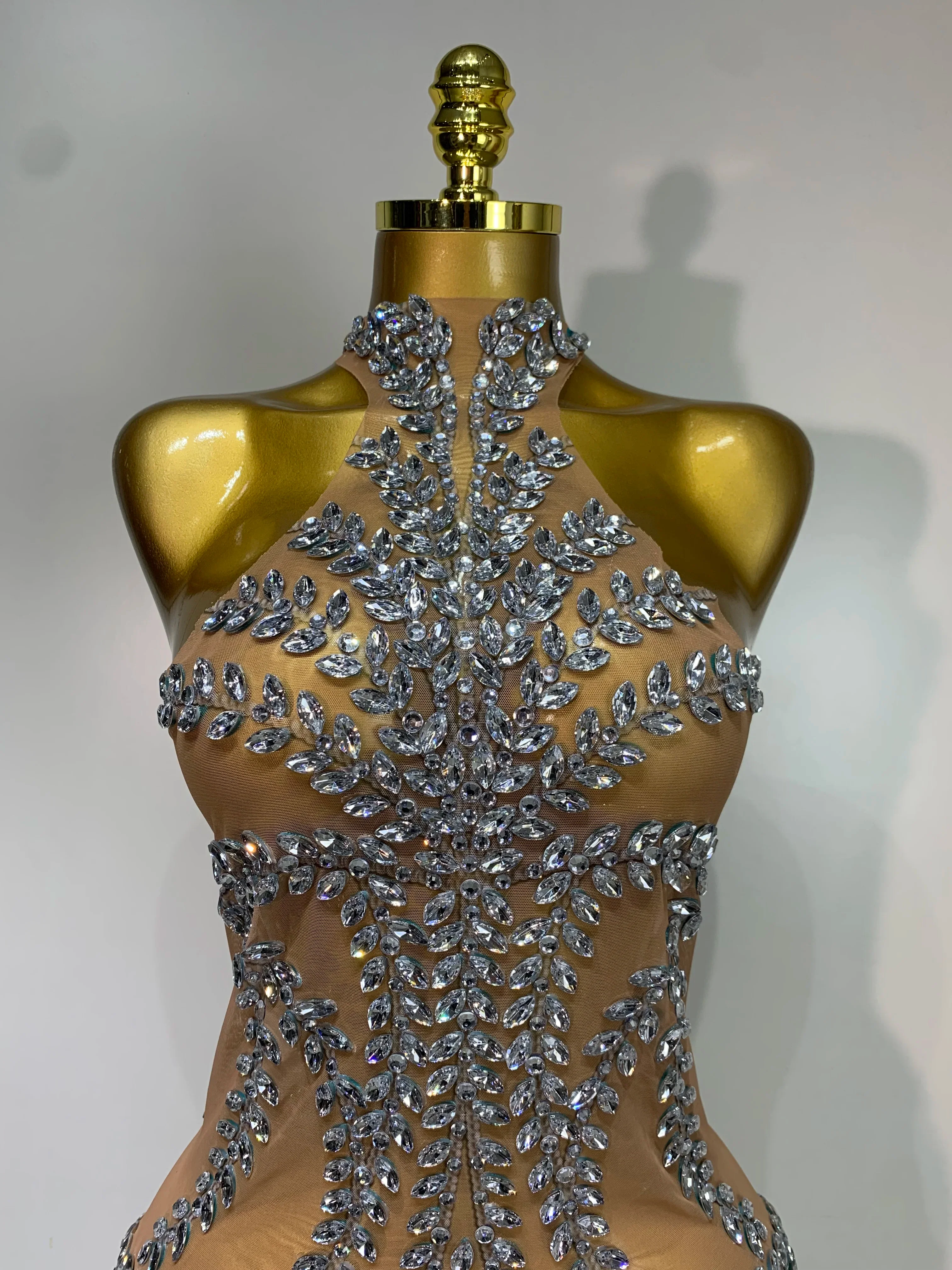 Women Sexy Sparkly Rhinestones Mesh See Through Stretch Dress Luxury Birthday Performance Stage Costume Evening Party Dress - Image 5