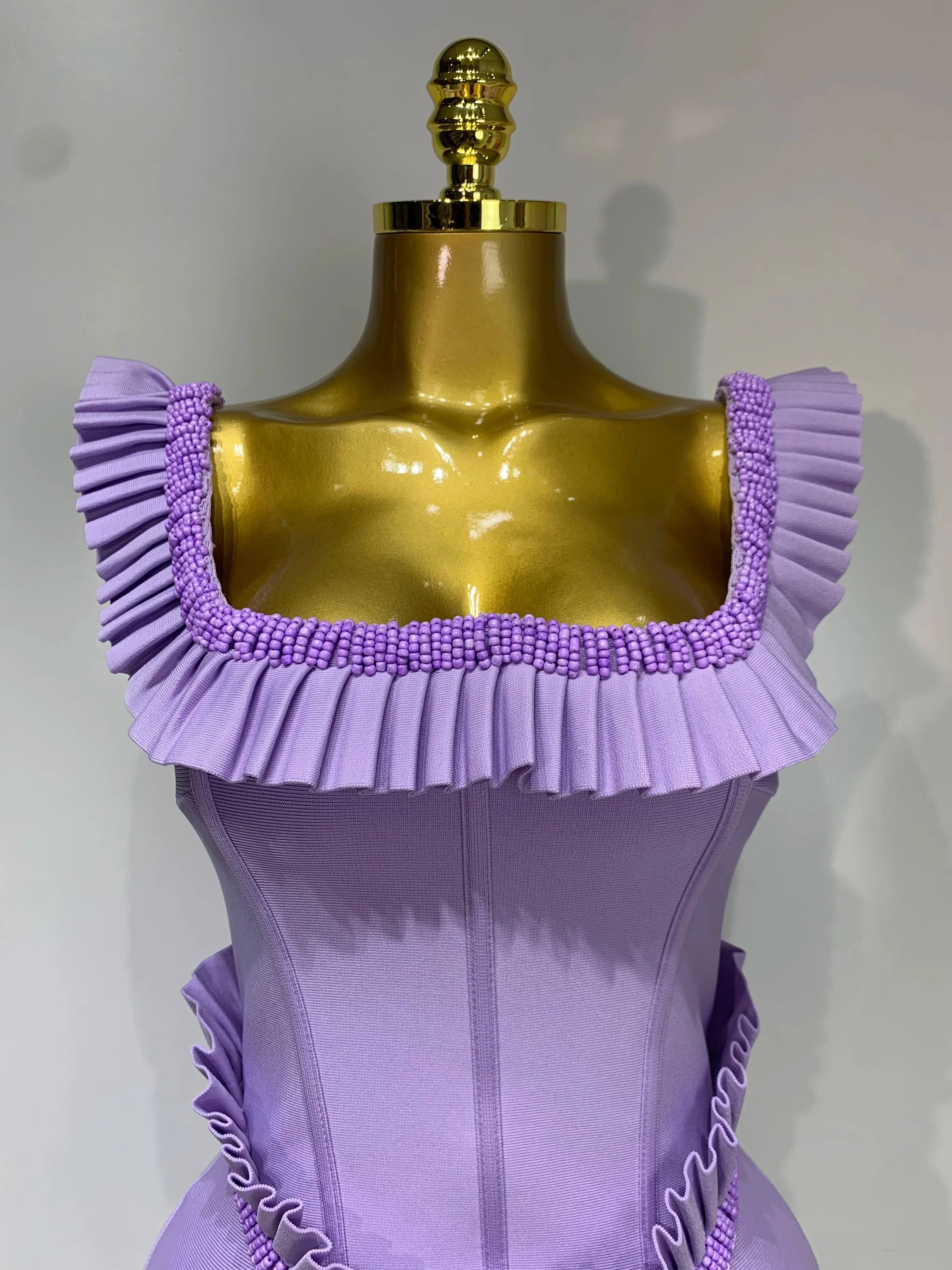 Women Sexy Square Collar Ruffles Beading Long Bodycon Bandage Dress Celebrity Elegant Evening Club Party Birthday Dress - Image 5