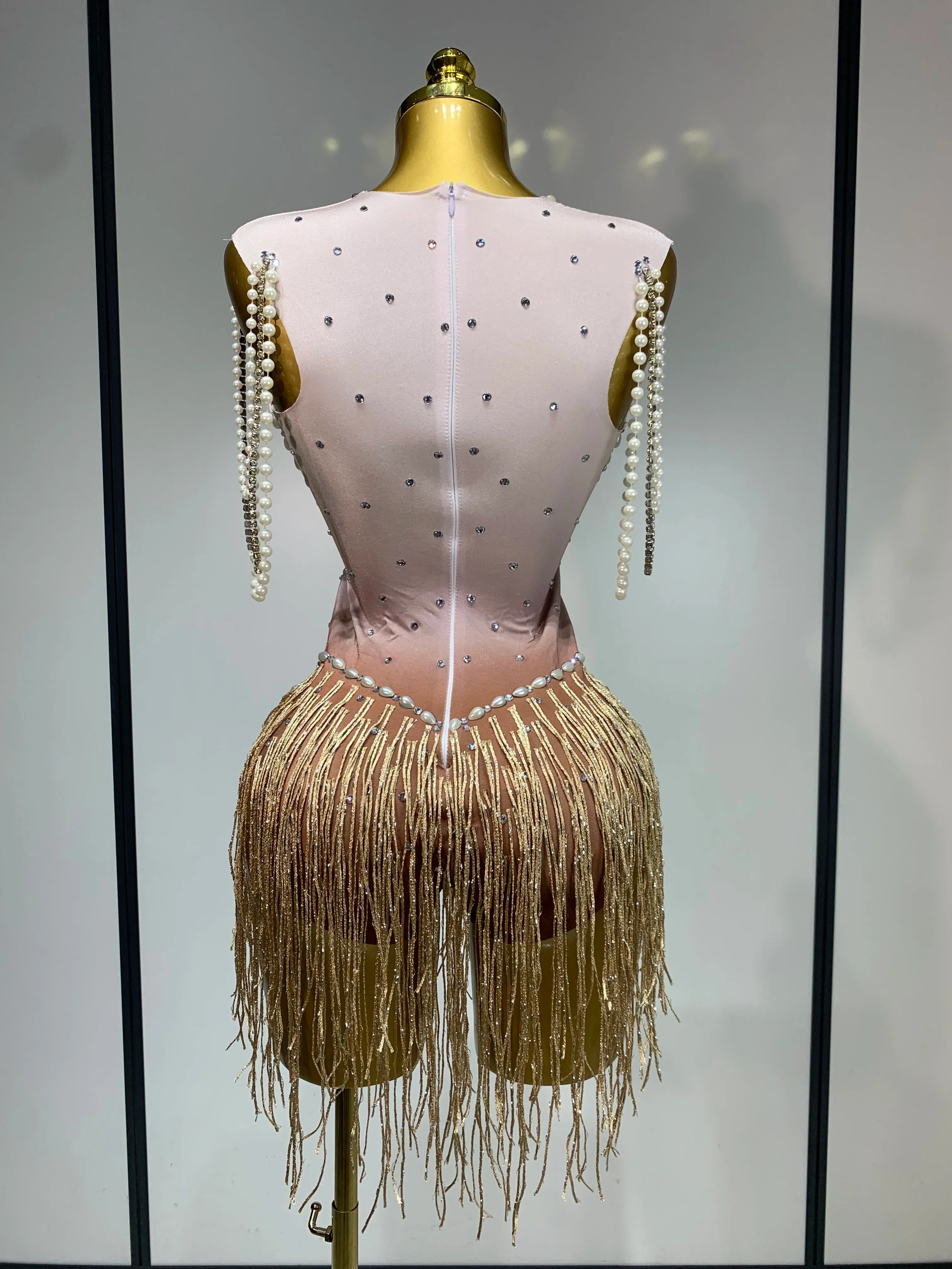Women Sexy Stage Performance Fringe Leotard Shiny Crystal Sleeveless Tight Bodysuit Evening Party Nightclub Drag Queen Costume - Image 4