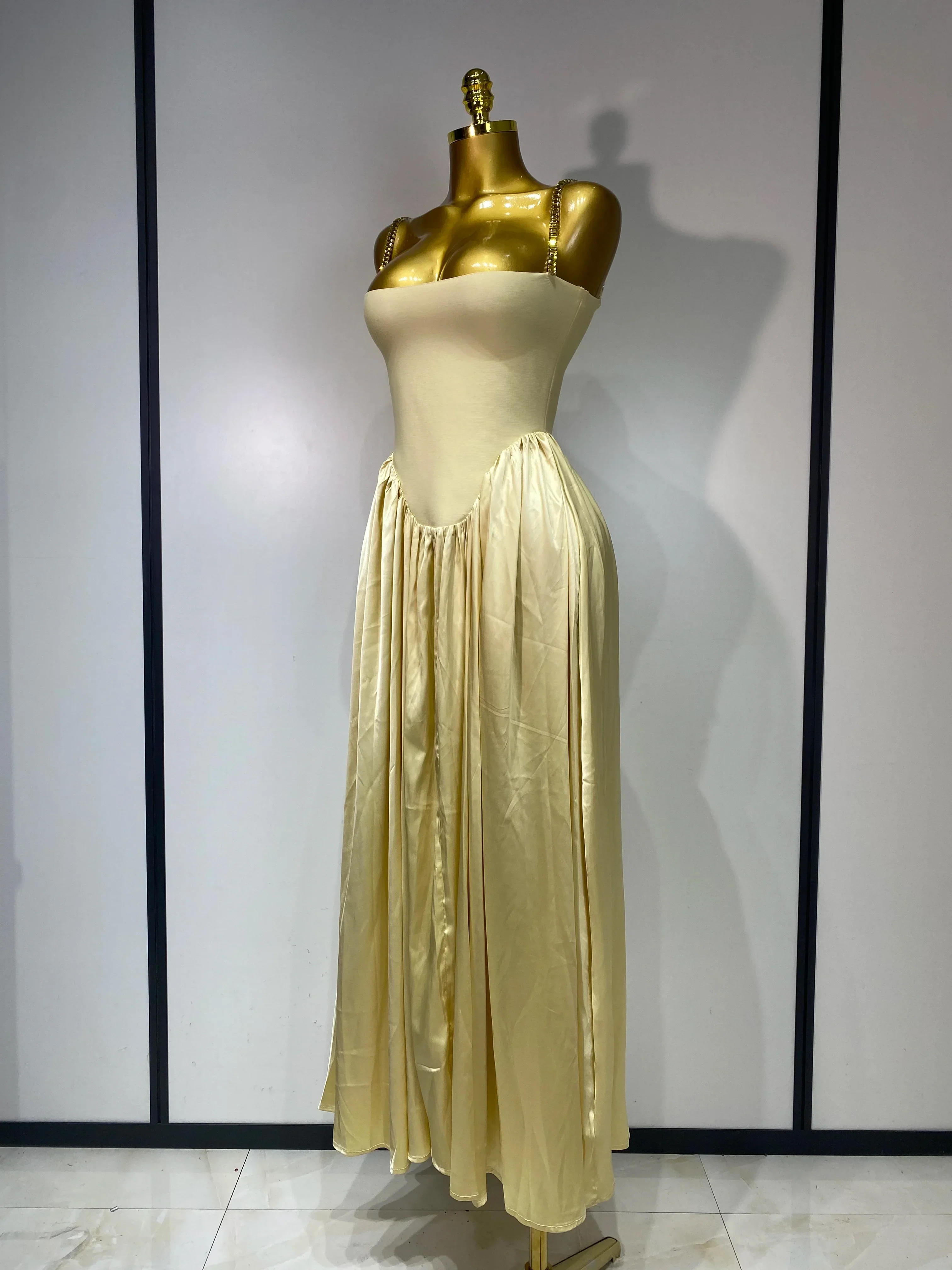 Women Sexy Strap Chain Sleeveless Long Dress Fashion Slimming Hundred Fold Dresses Elegant Evening Party Wedding Guest Gowns - Image 2