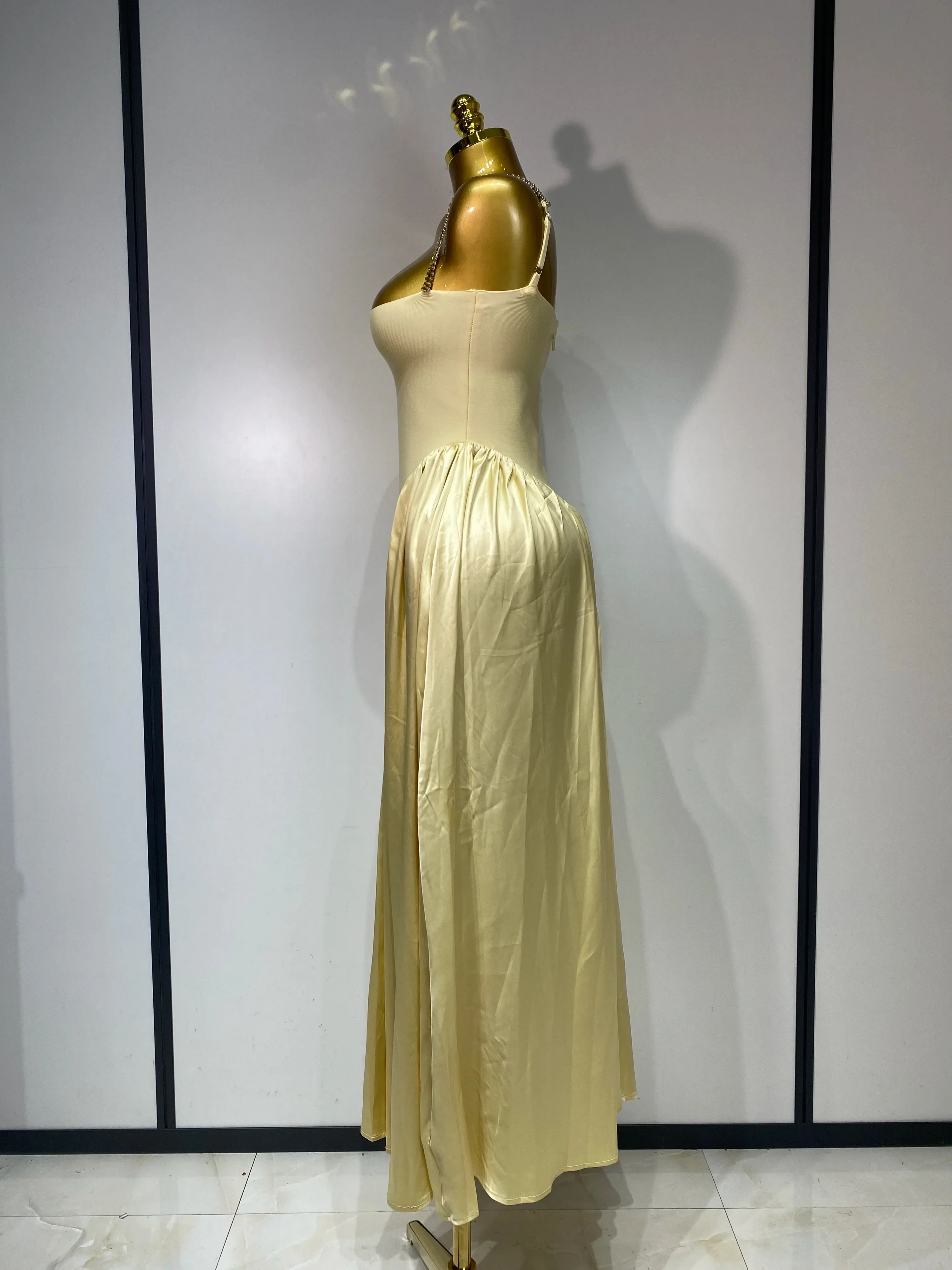 Women Sexy Strap Chain Sleeveless Long Dress Fashion Slimming Hundred Fold Dresses Elegant Evening Party Wedding Guest Gowns - Image 3