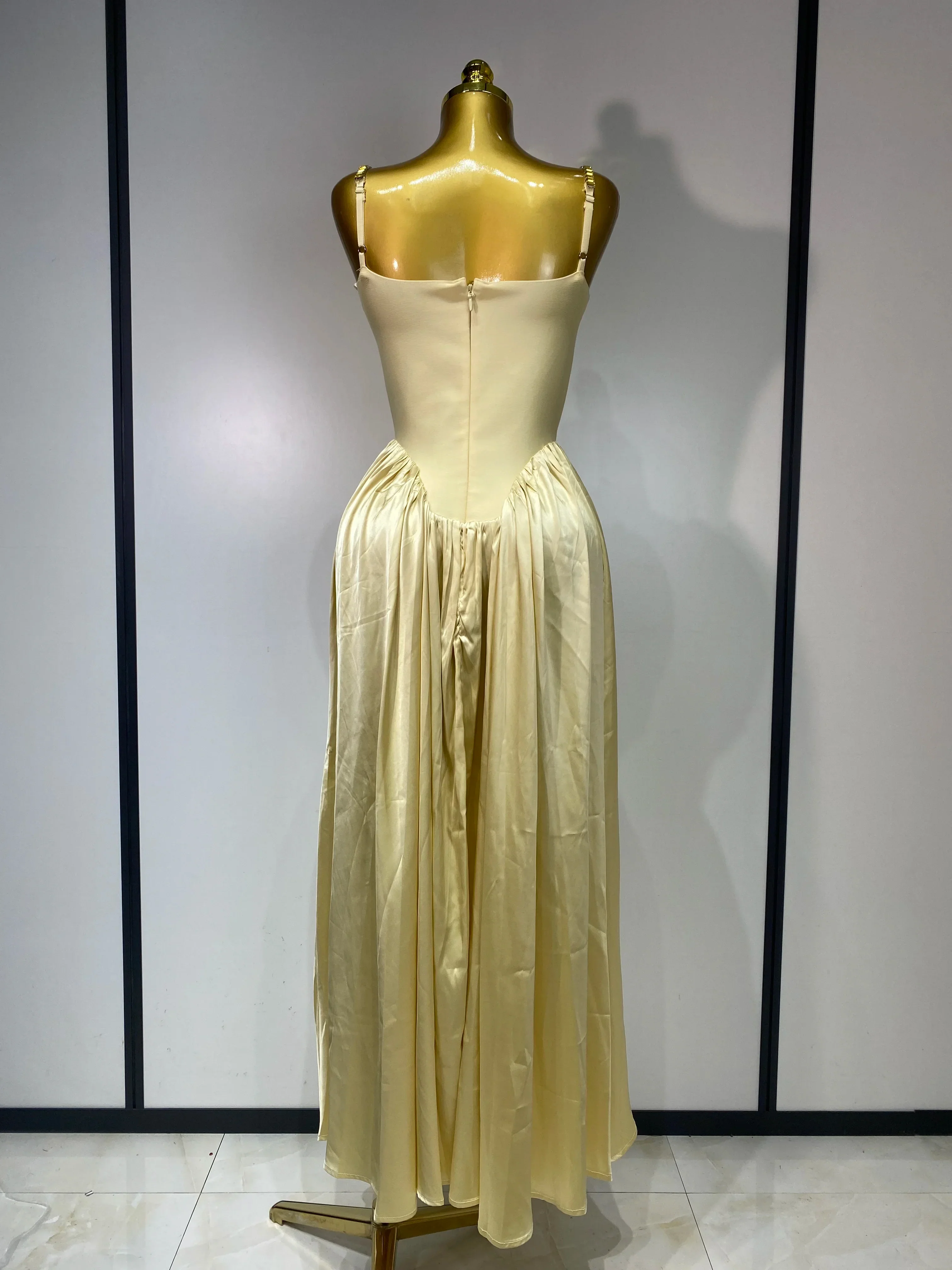 Women Sexy Strap Chain Sleeveless Long Dress Fashion Slimming Hundred Fold Dresses Elegant Evening Party Wedding Guest Gowns - Image 4