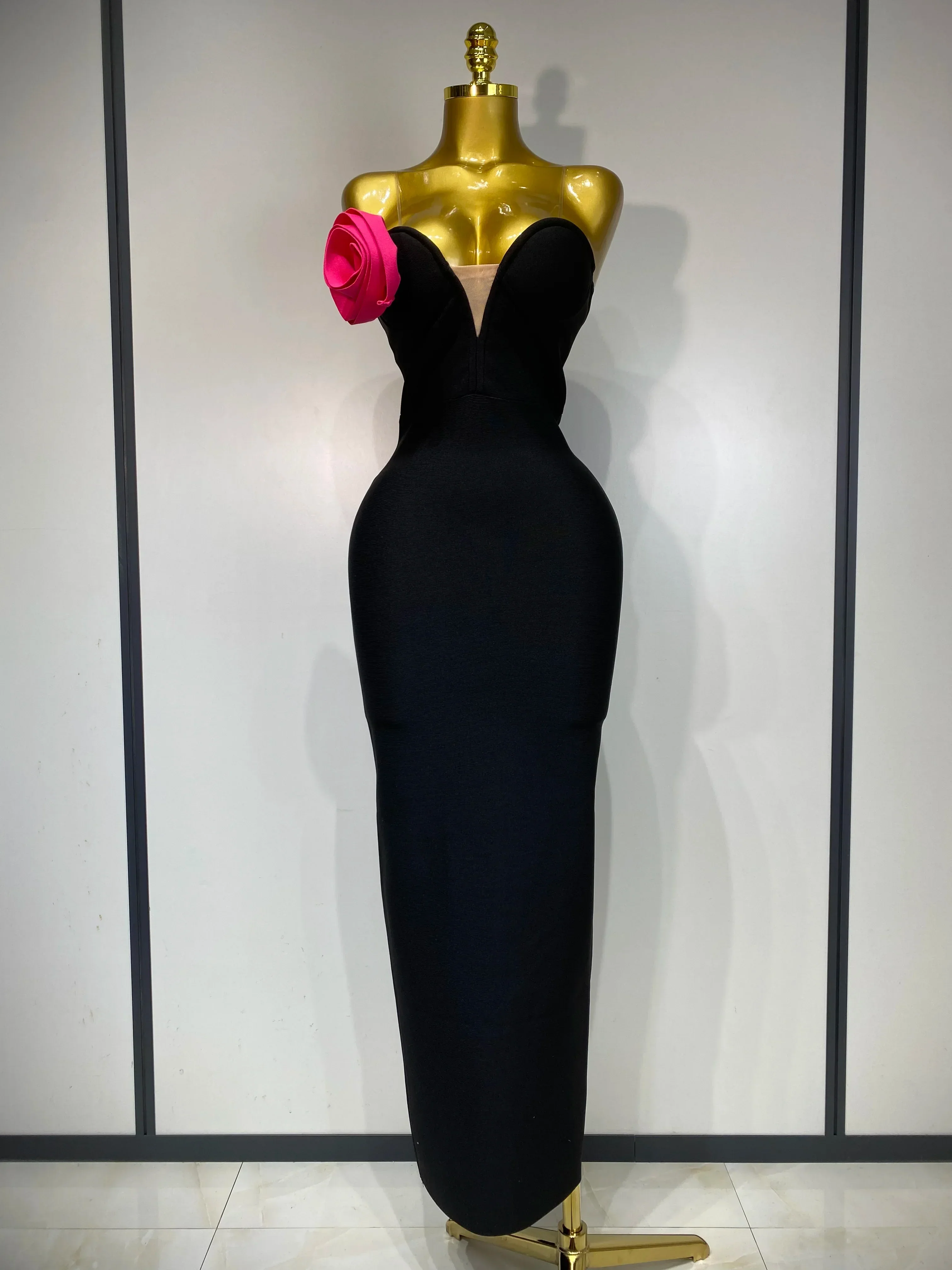 Women Sexy Strapless Backless Flower Patchwork Maxi Long Bandage Dress  Elegant Evening Club Luxury Birthday Party Dresses