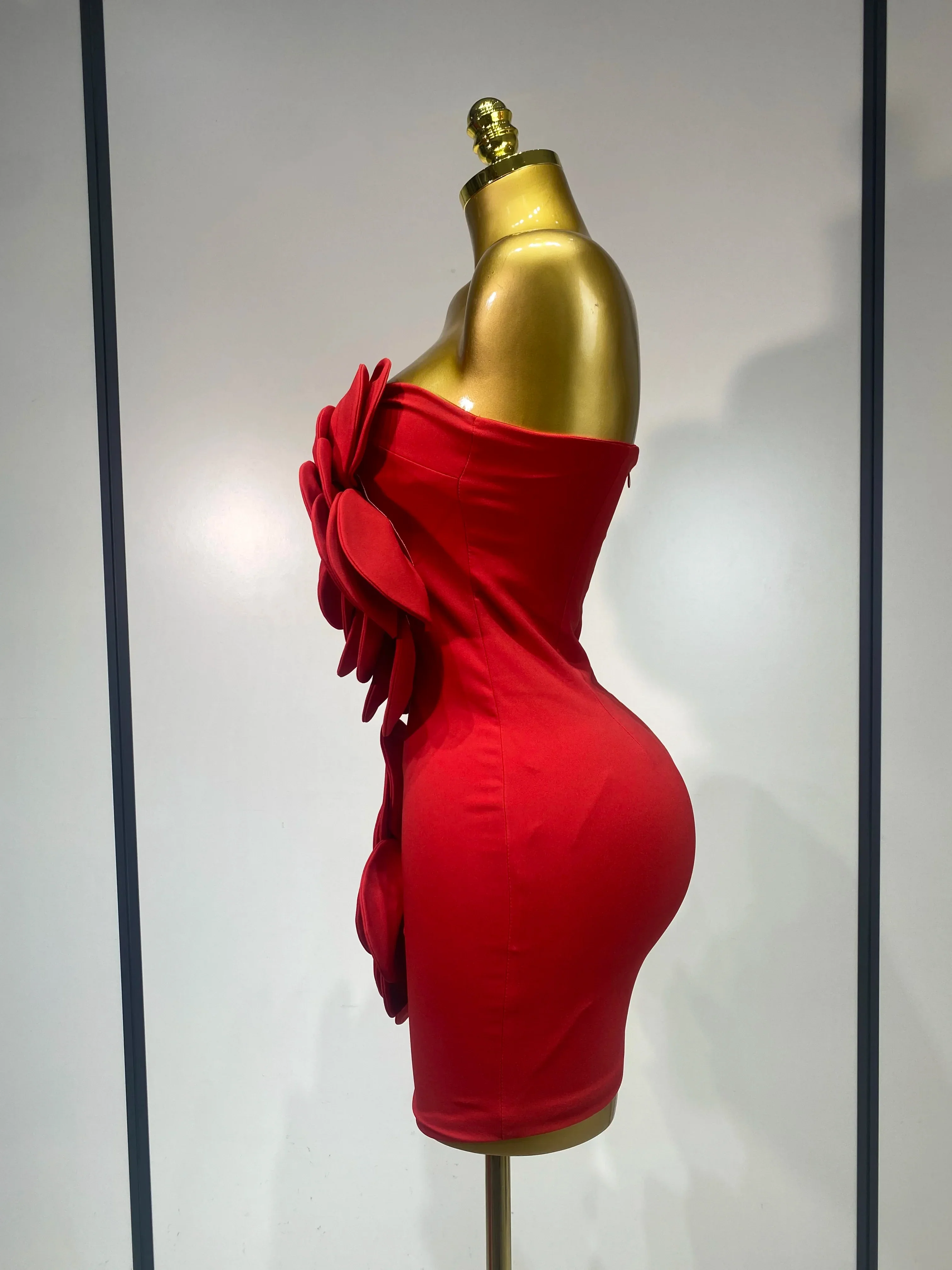 Women Sexy Strapless Backless Flower Red Mini Bodycon Dress Celebirty Elegant Evening Club Party Luxury Birthday Dresses - Image 3
