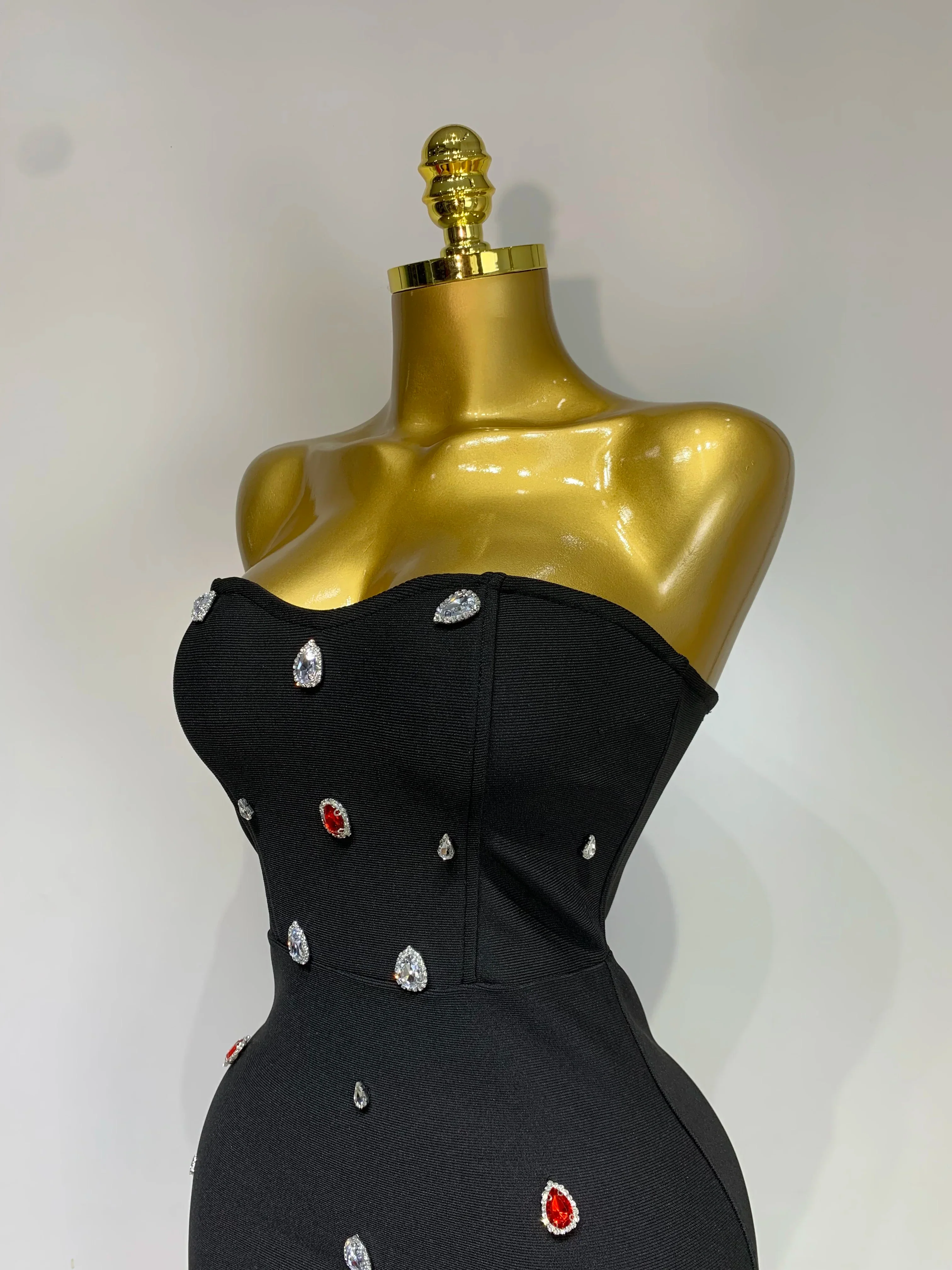 Women Sexy Strapless Colorful Crystal Bodycon Mini Bandage Dress New Spring Elegant Party Celebrate Birthday Outfit - Image 4