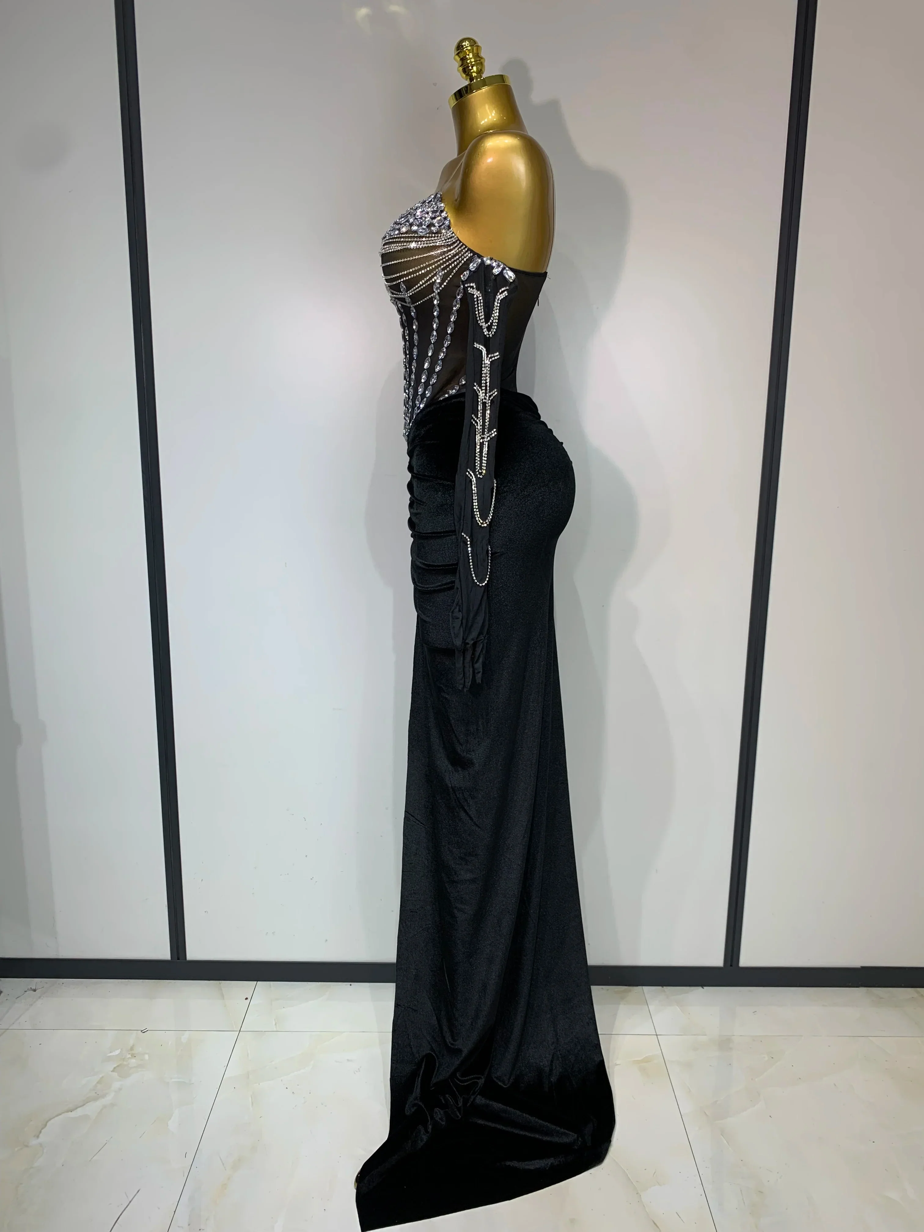 Women Sexy Strapless Rhinestone bodysuit Skirt Three Piece Set Celebrity Elegant Evening Party Birthday Dresses Stage Costume - Image 3