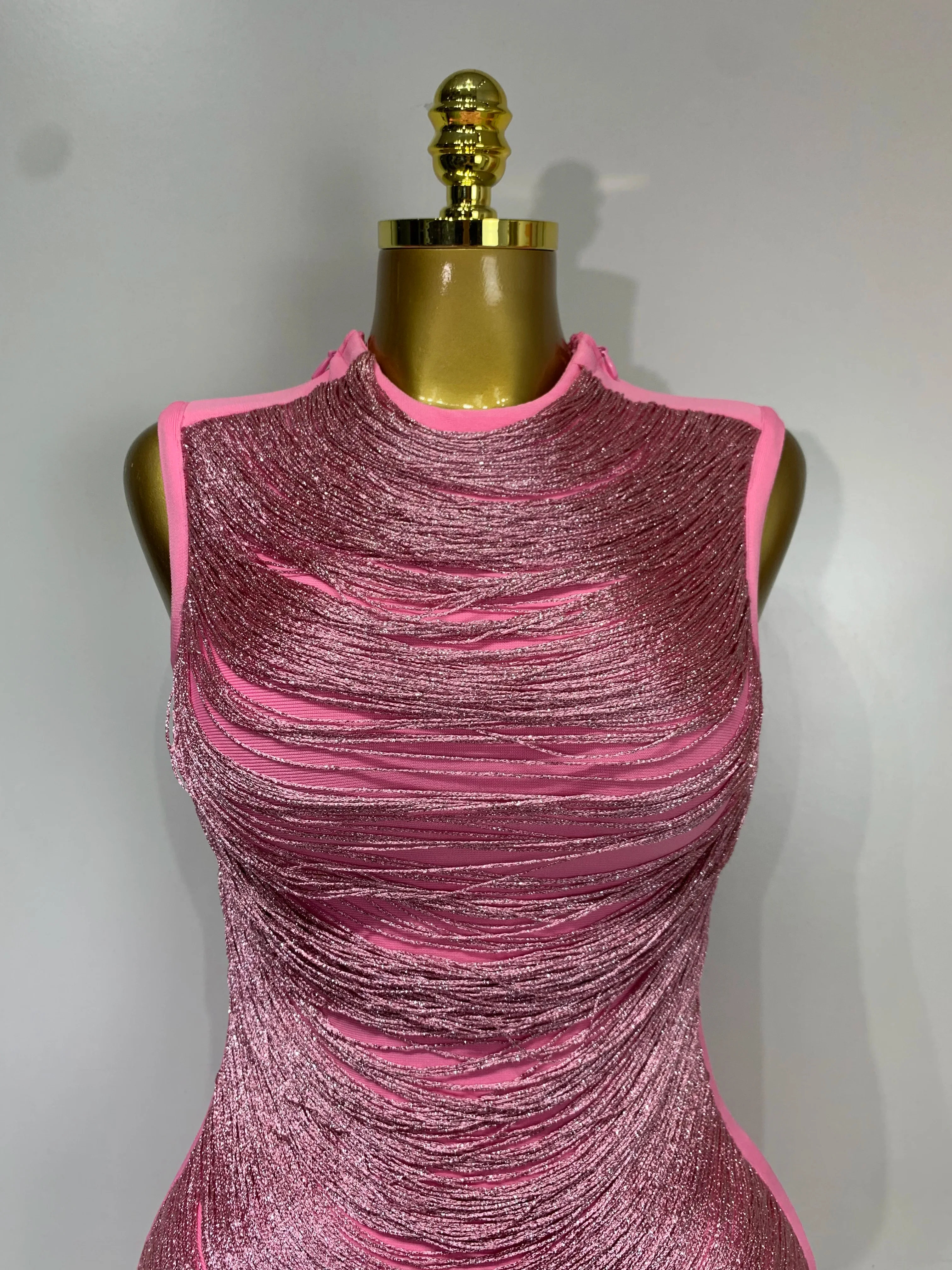 Women Sexy Tassel Pink Mini Bodycon Bandage Dress Celebrity Designer Fashion Party Evening Nightclub Dresses Cocktail Gowns - Image 5