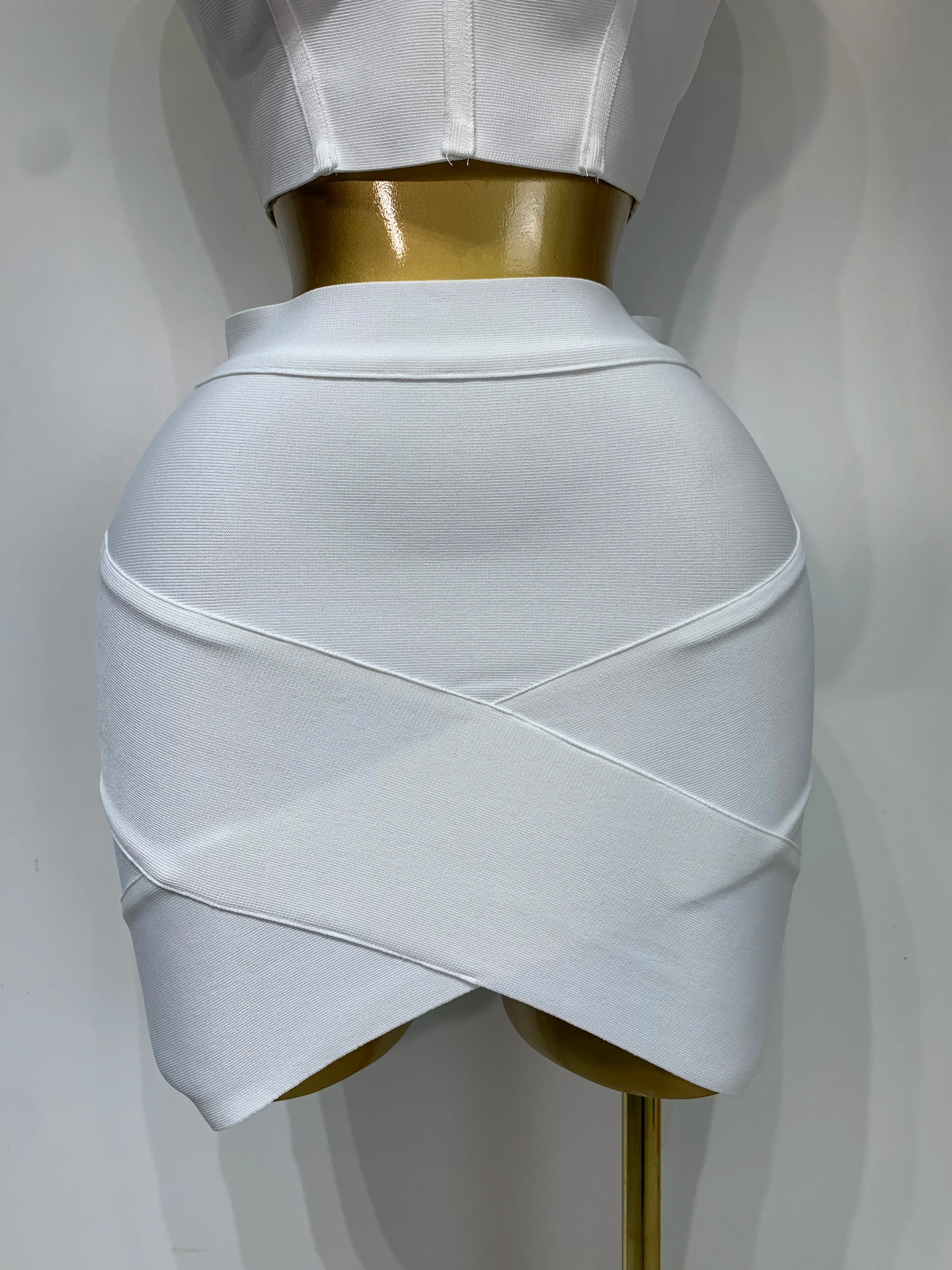 Women Sexy Top Short Skirt Bodycon Bandage Two Pieces Sets White Black Evening Party Luxury Birthday Outfit Nightclub Suits - Image 6
