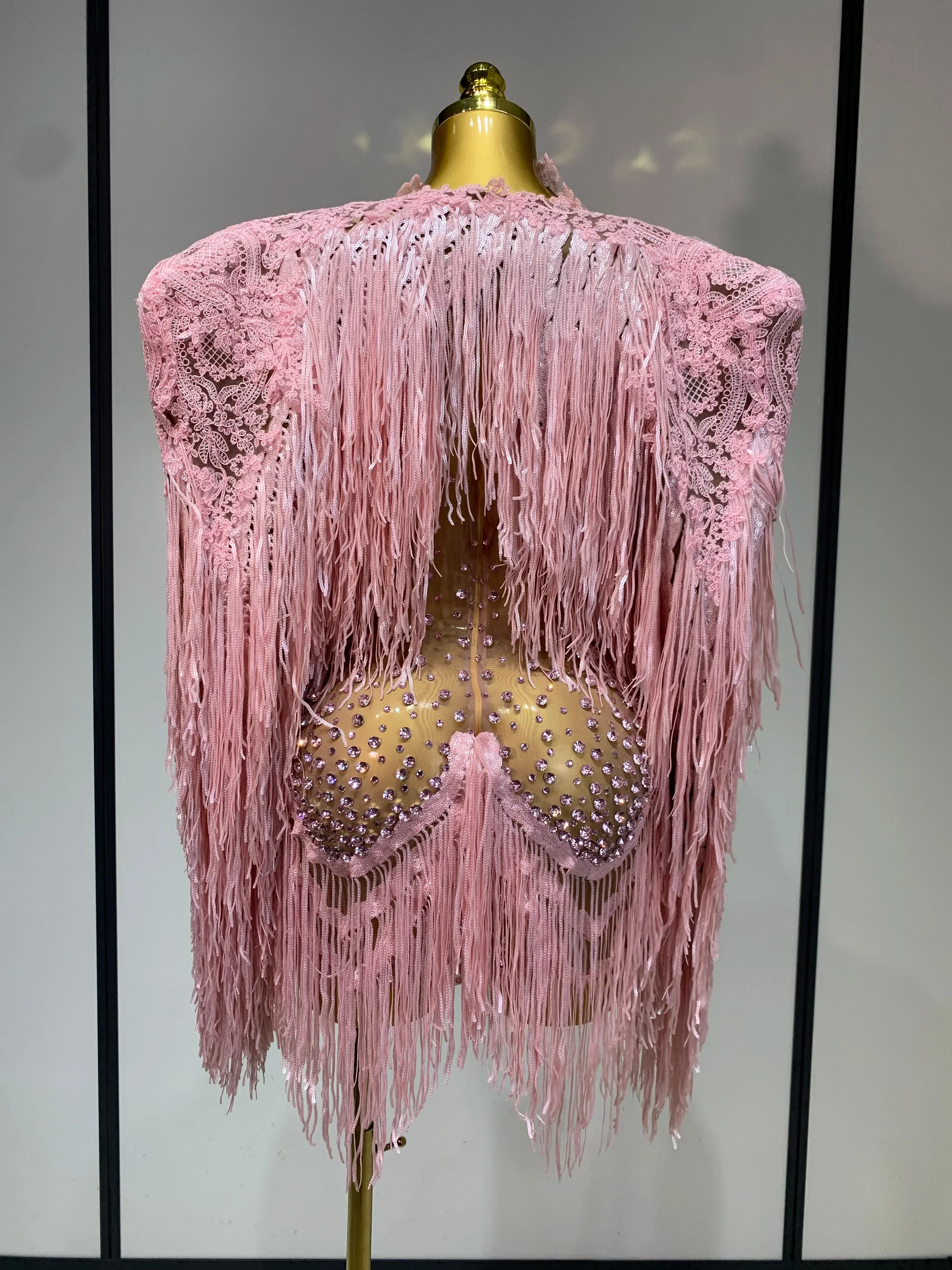 Women Sexy Transparent Long Sleeve Bodycon Dress Two Piece Set Luxury Sequin Fringes Evening Party Celebrity Performance Costume - Image 3