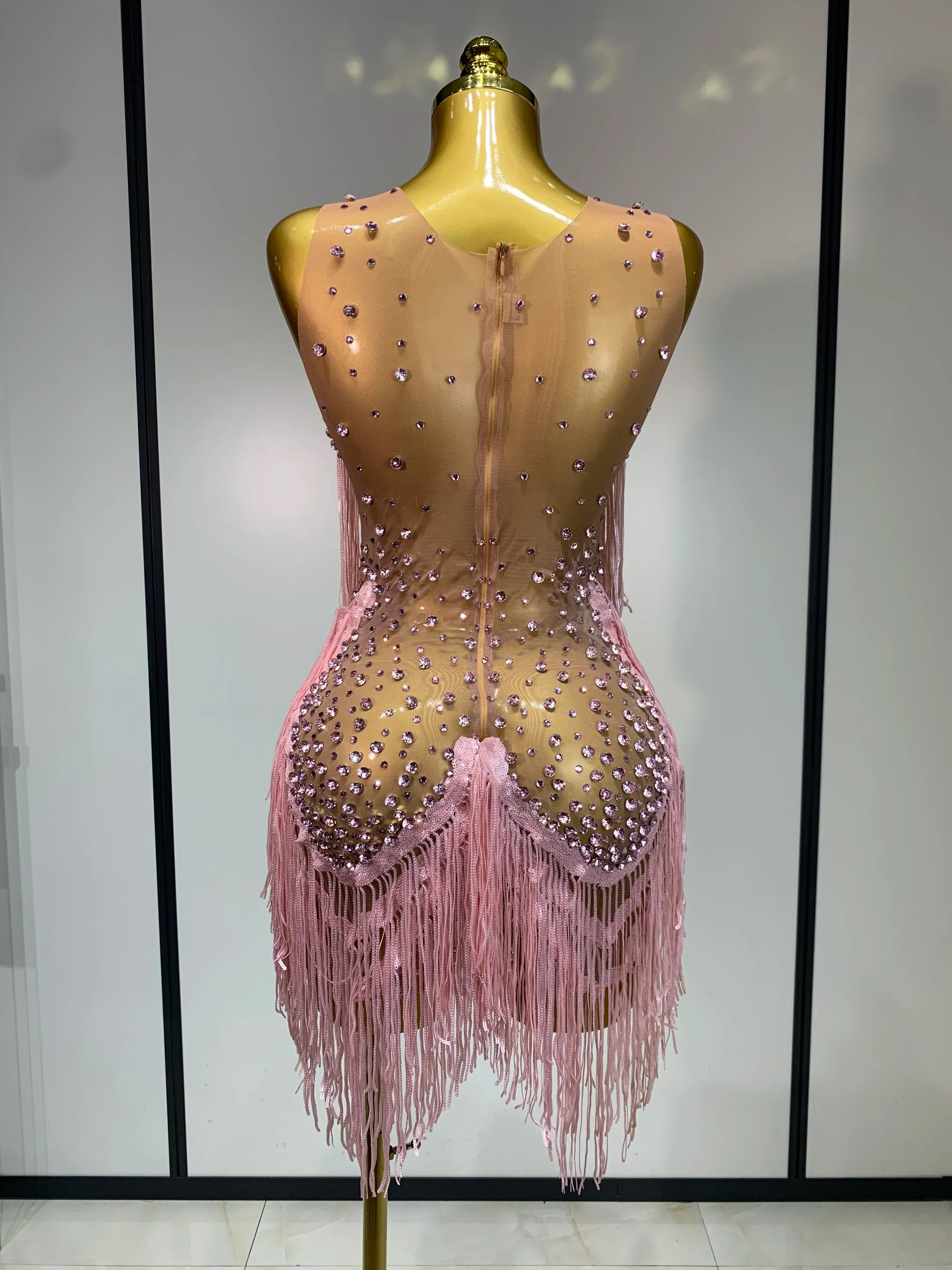 Women Sexy Transparent Long Sleeve Bodycon Dress Two Piece Set Luxury Sequin Fringes Evening Party Celebrity Performance Costume - Image 6