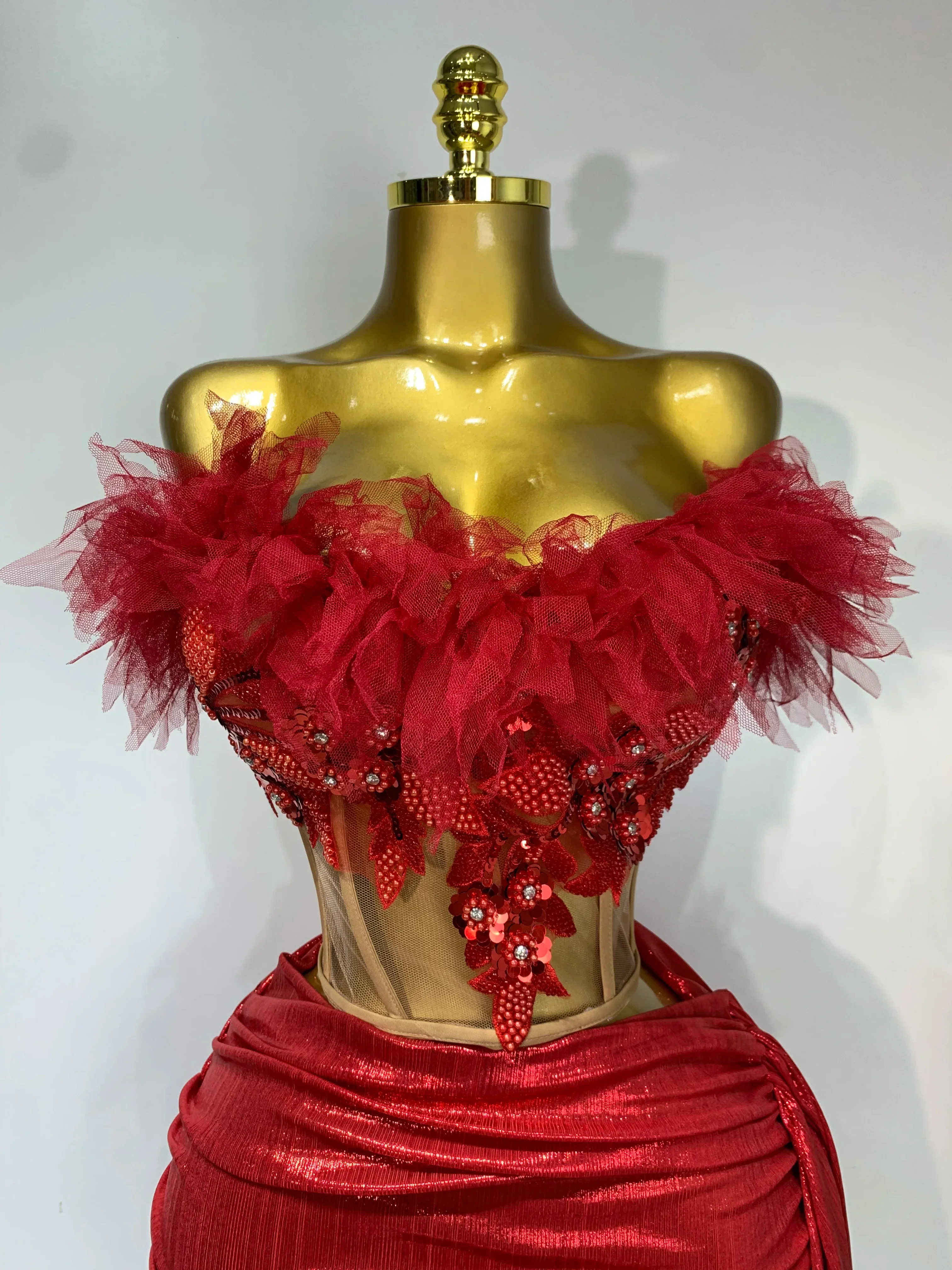 Women Sexy Two Pieces Set Beading Bodycon Mini Dress Nightclub Evening Party Celebrate Birthday Bar Singer Performance Costume - Image 5