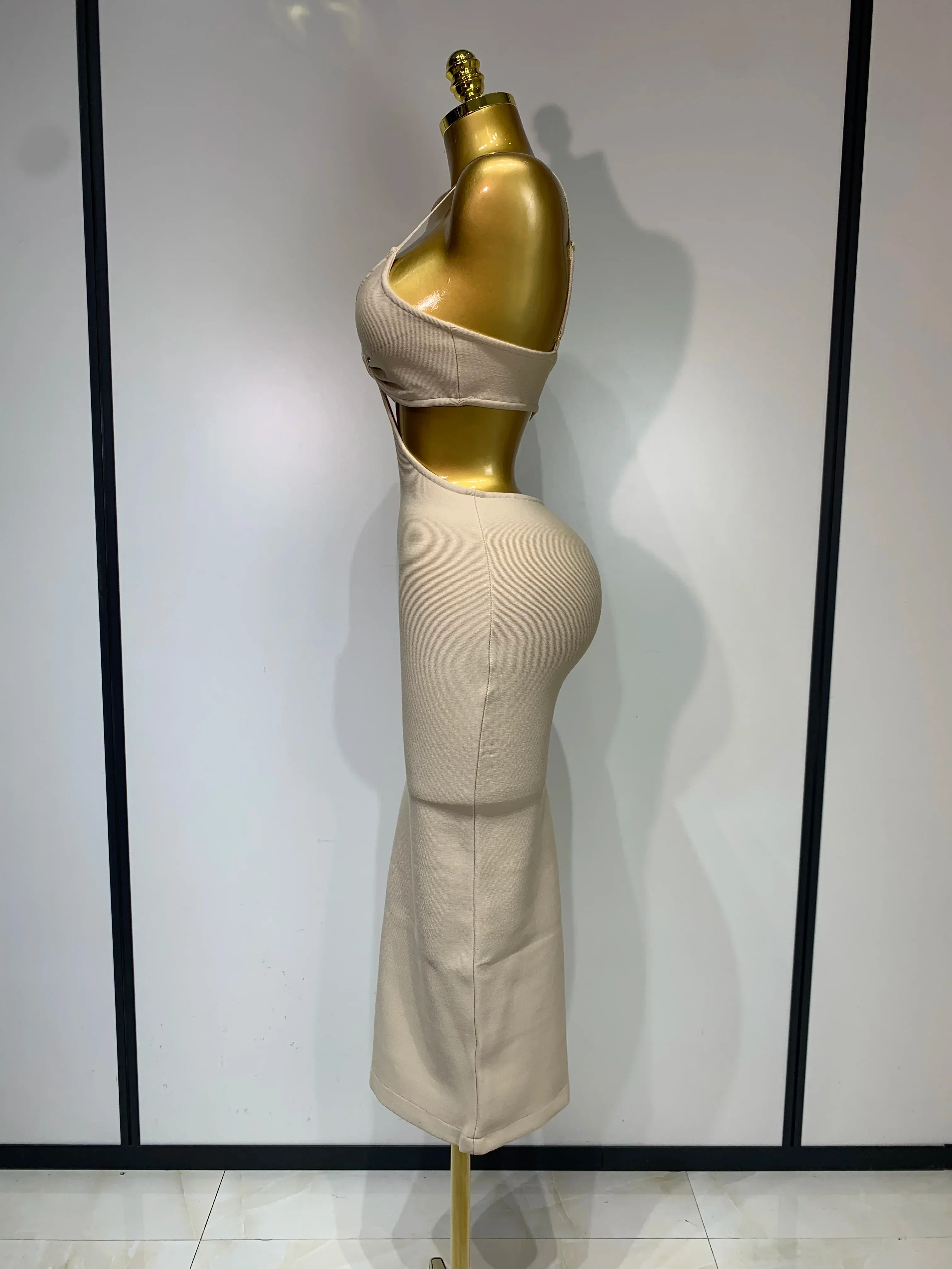 Women Sexy V Neck Backless Khaki Bodycon Bandage Dress Celebrity Elegant Evening Club Party Luxury Birthday Dress - Image 3