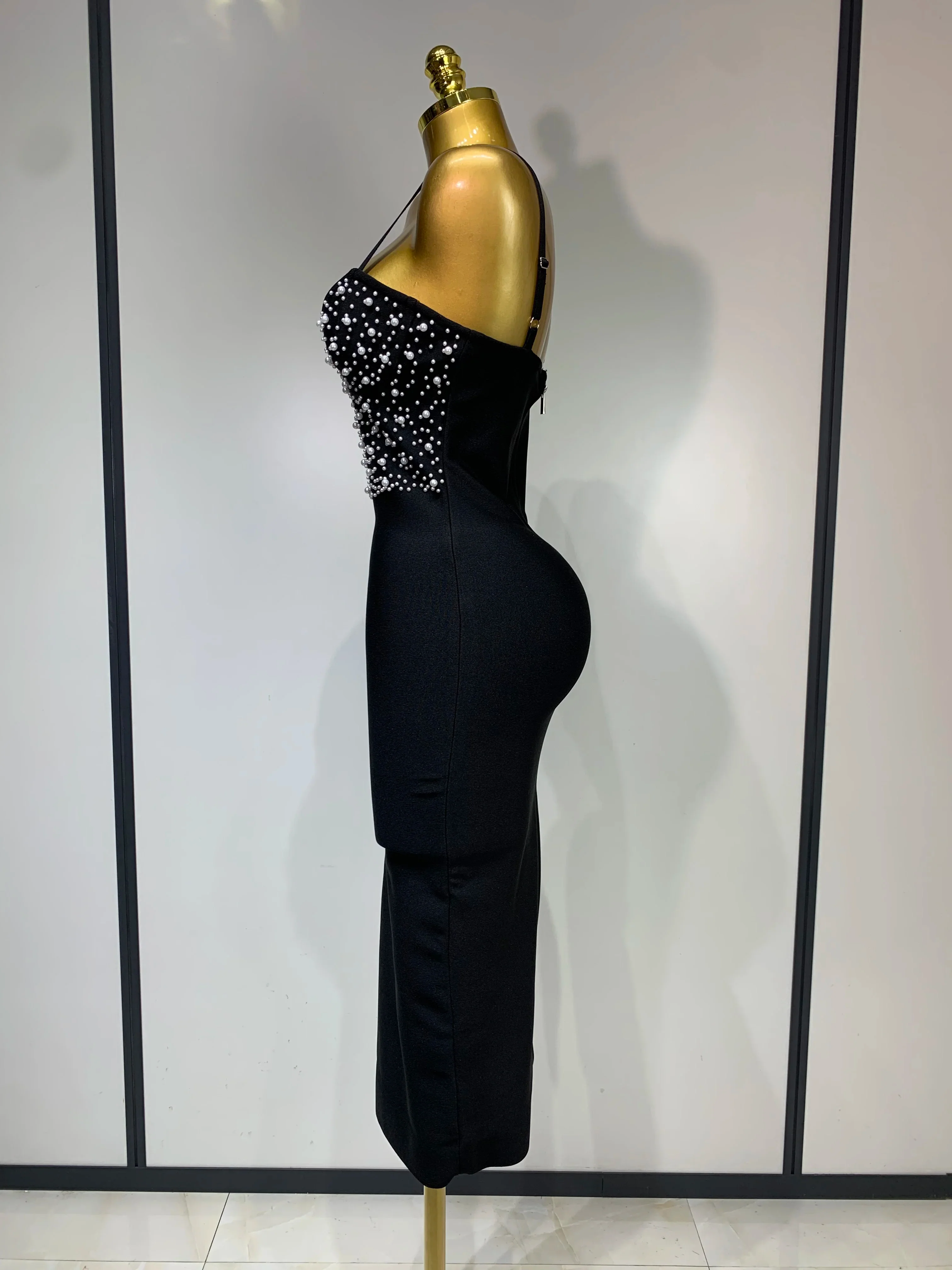 Women Sexy V-neck Elegant Pearl Bodycon Bandage Dress Celebrity Evening Prom Club Luxury Birthday Party Nightclub Dresses - Image 2