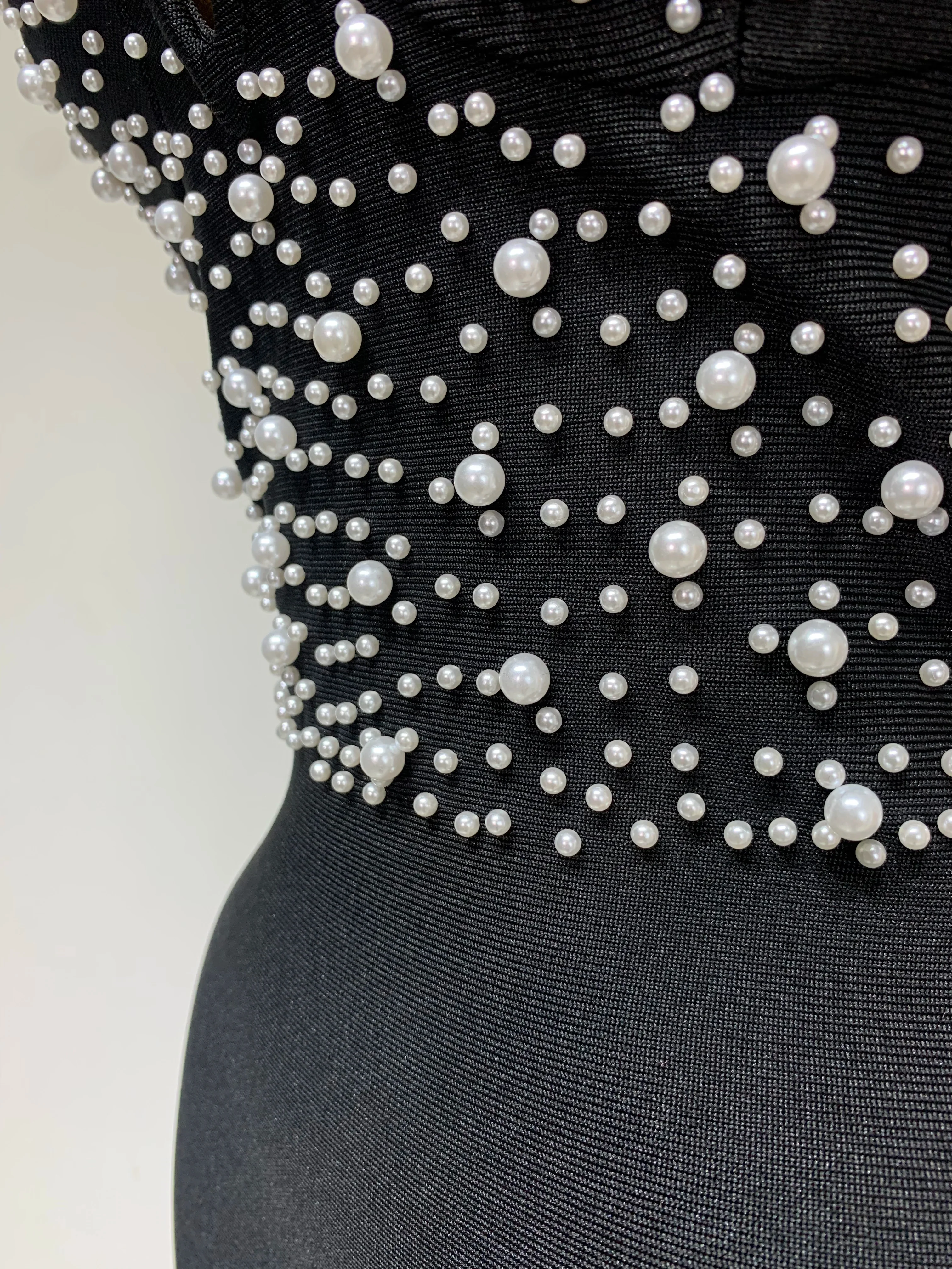 Women Sexy V-neck Elegant Pearl Bodycon Bandage Dress Celebrity Evening Prom Club Luxury Birthday Party Nightclub Dresses - Image 6