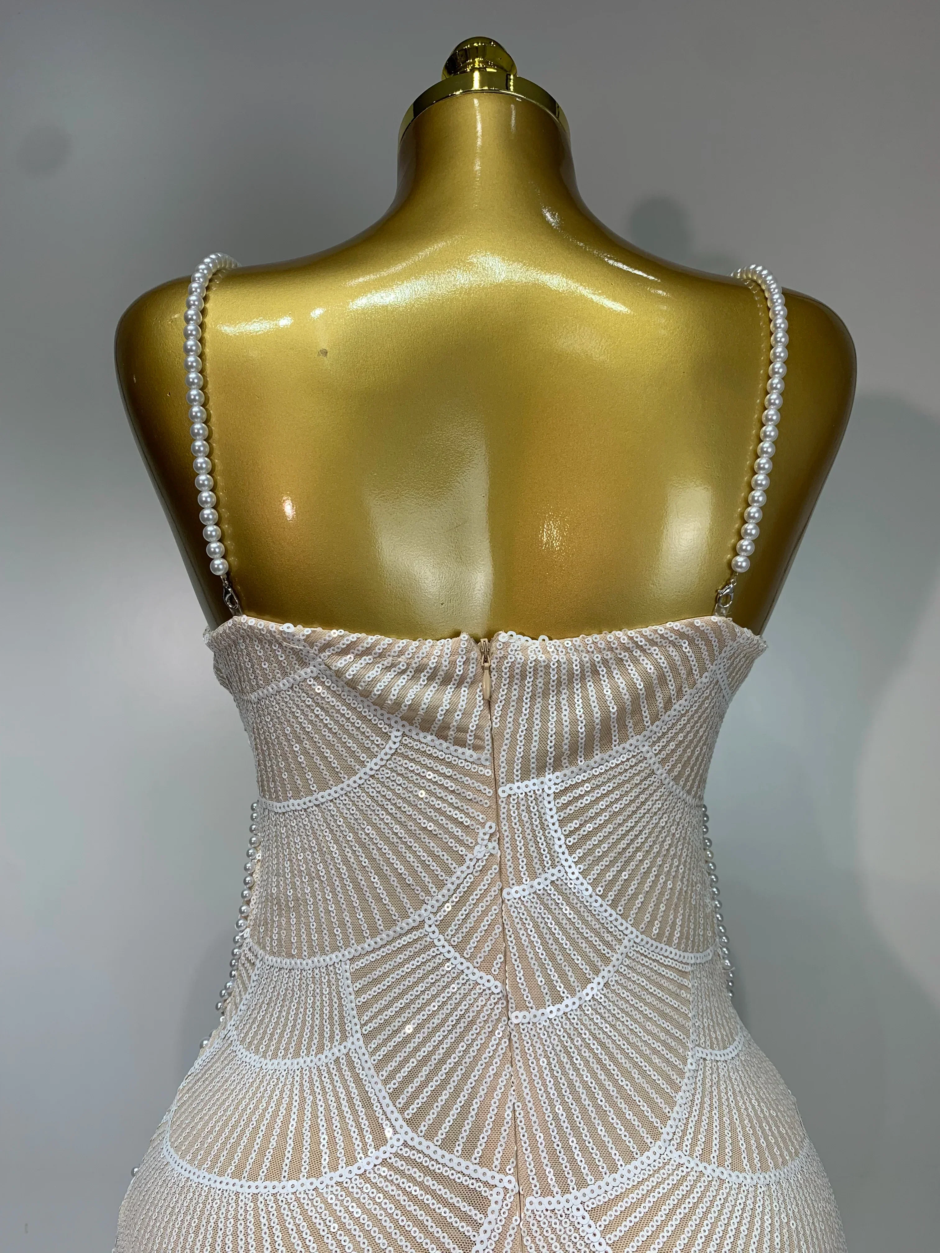 Women Sexy V Neck Pearl Beading Cut Out Maxi Long Bodycon Prom Gowns Dress Luxury Birthday Elegant Evening Party Club Dress - Image 6