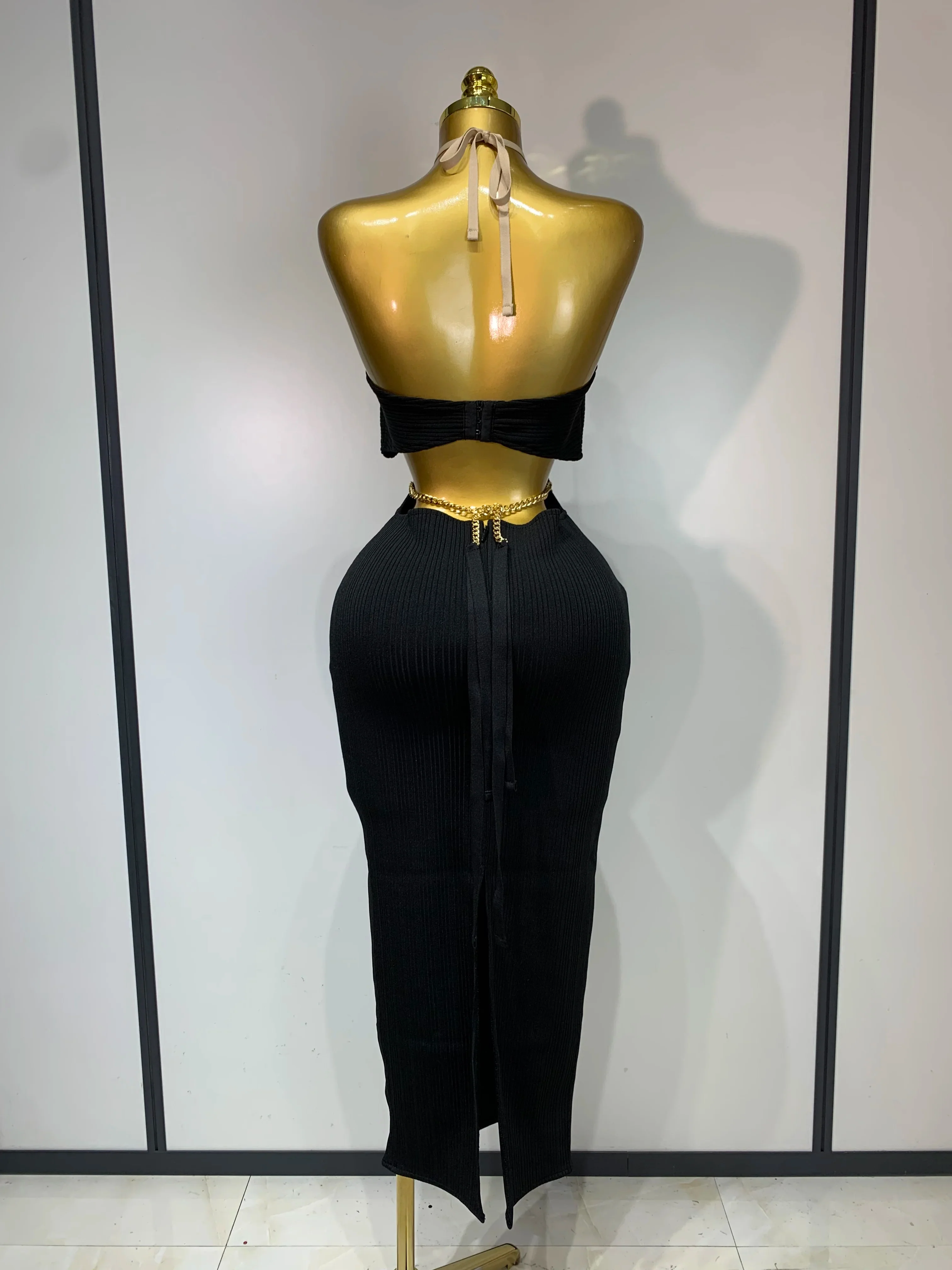 Women Sleeveless Sexy Halter Hollow Out Black Bodycon Long Bandage Dress Celebrity Elegant Party Luxury Birthday Club Dress - Image 4