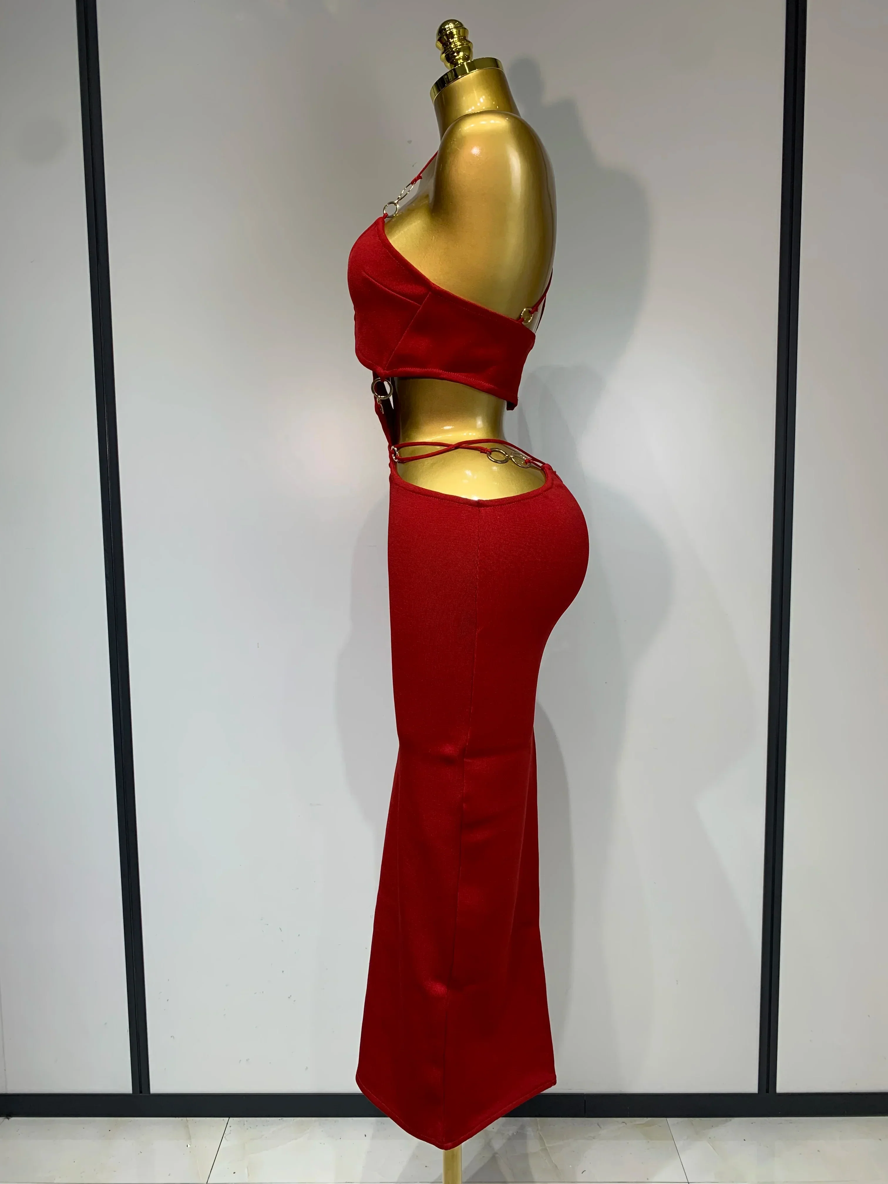 Women Sleeveless Sexy Halter Hollow Out Black Red Bodycon Long Bandage Dress  Celebate Elegant Luxury Birthday Club Dress - Image 3