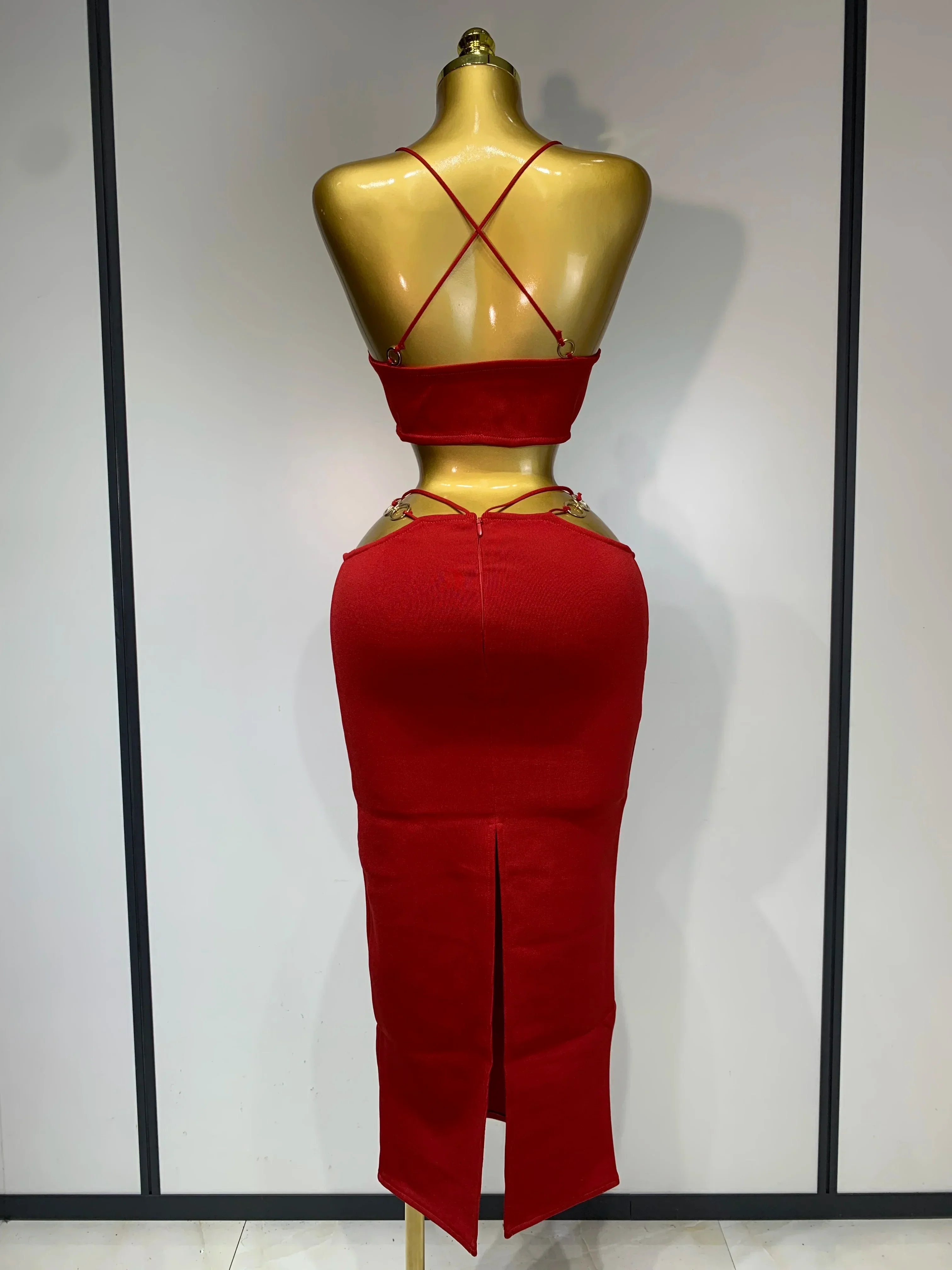Women Sleeveless Sexy Halter Hollow Out Black Red Bodycon Long Bandage Dress  Celebate Elegant Luxury Birthday Club Dress - Image 4
